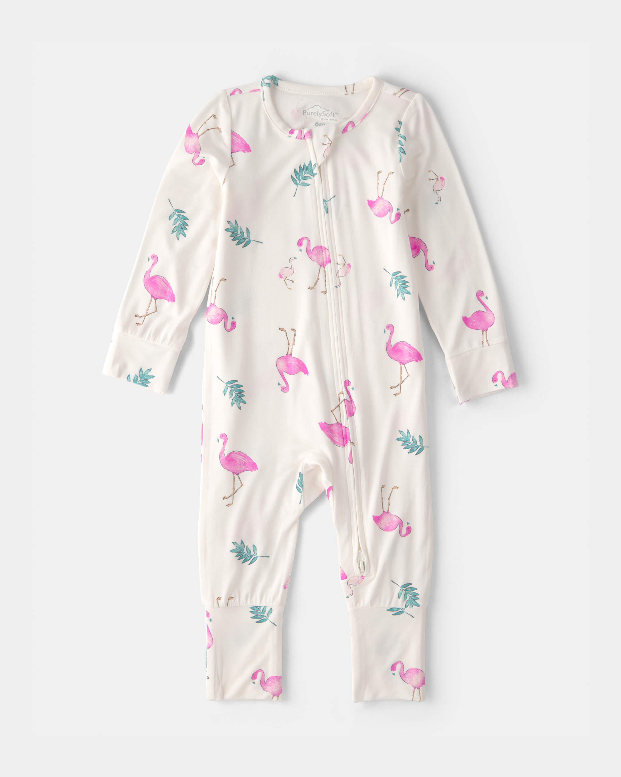 Baby Girl Flamingo PurelySoft 2-Way Zip Snug Fit Sleeper - Ivory