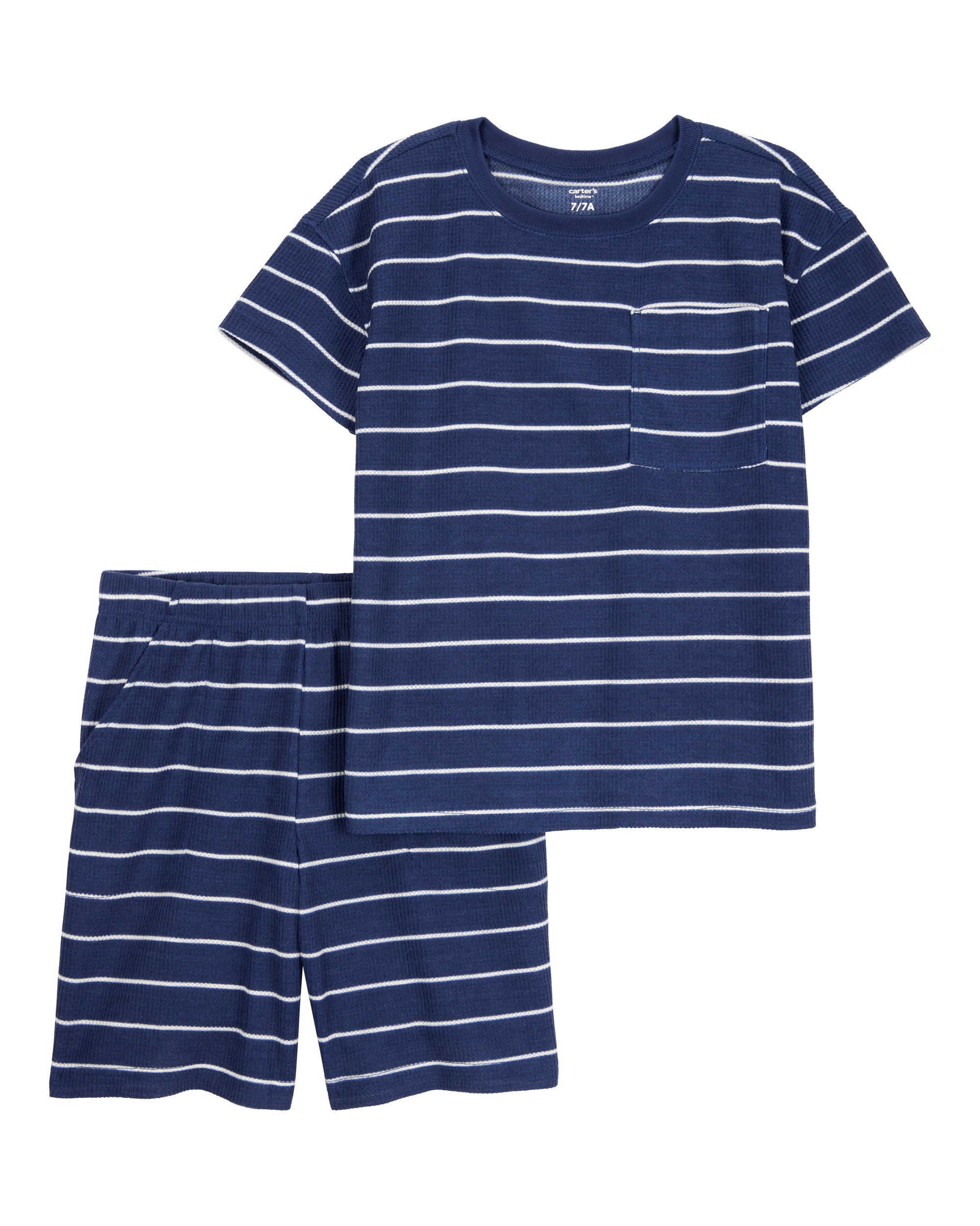 Kid Striped Loose Fit Waffle Knit 2-Piece Pyjamas - Navy