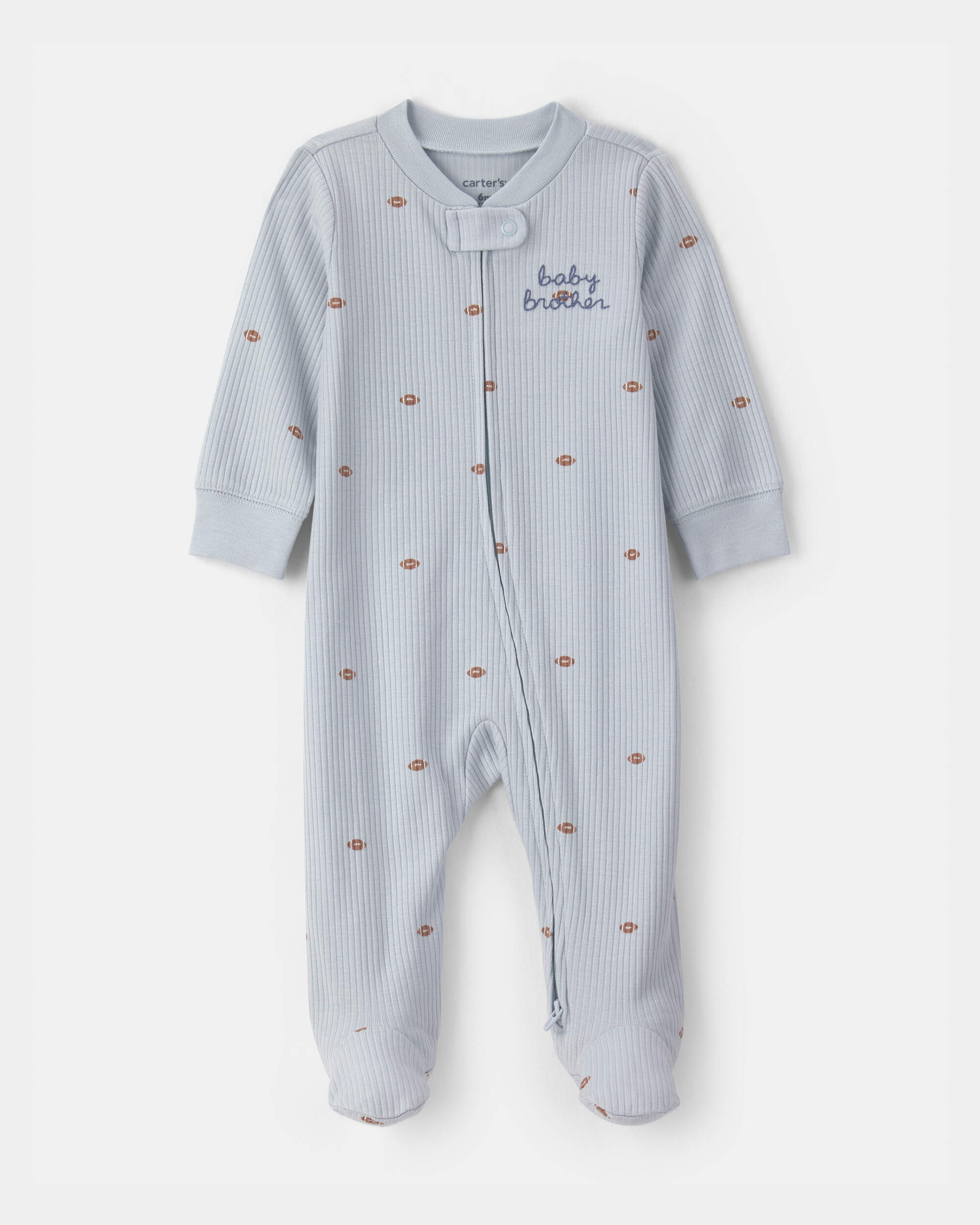 Baby Boy Brother' Cotton 2-Way Zip Sleeper - Blue