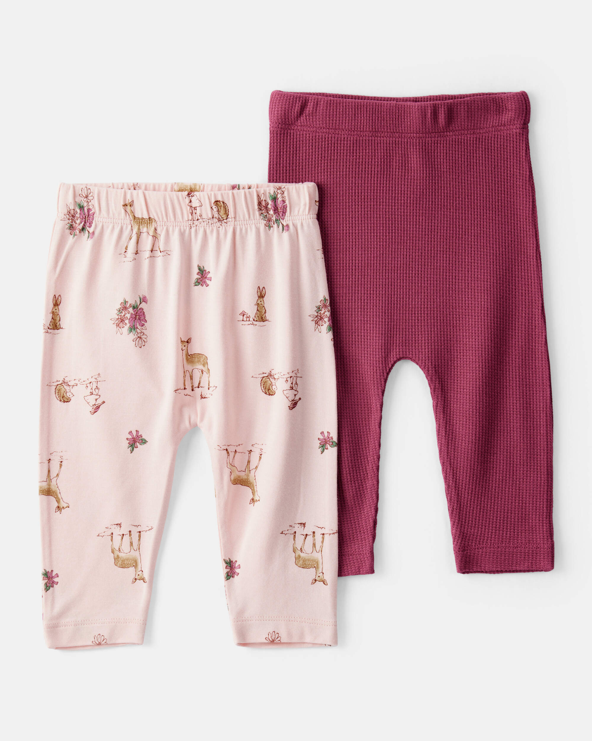 Baby Girl 2-Pack Deer & Floral Print PurelySoft Pull-On Pants - Red/Pink
