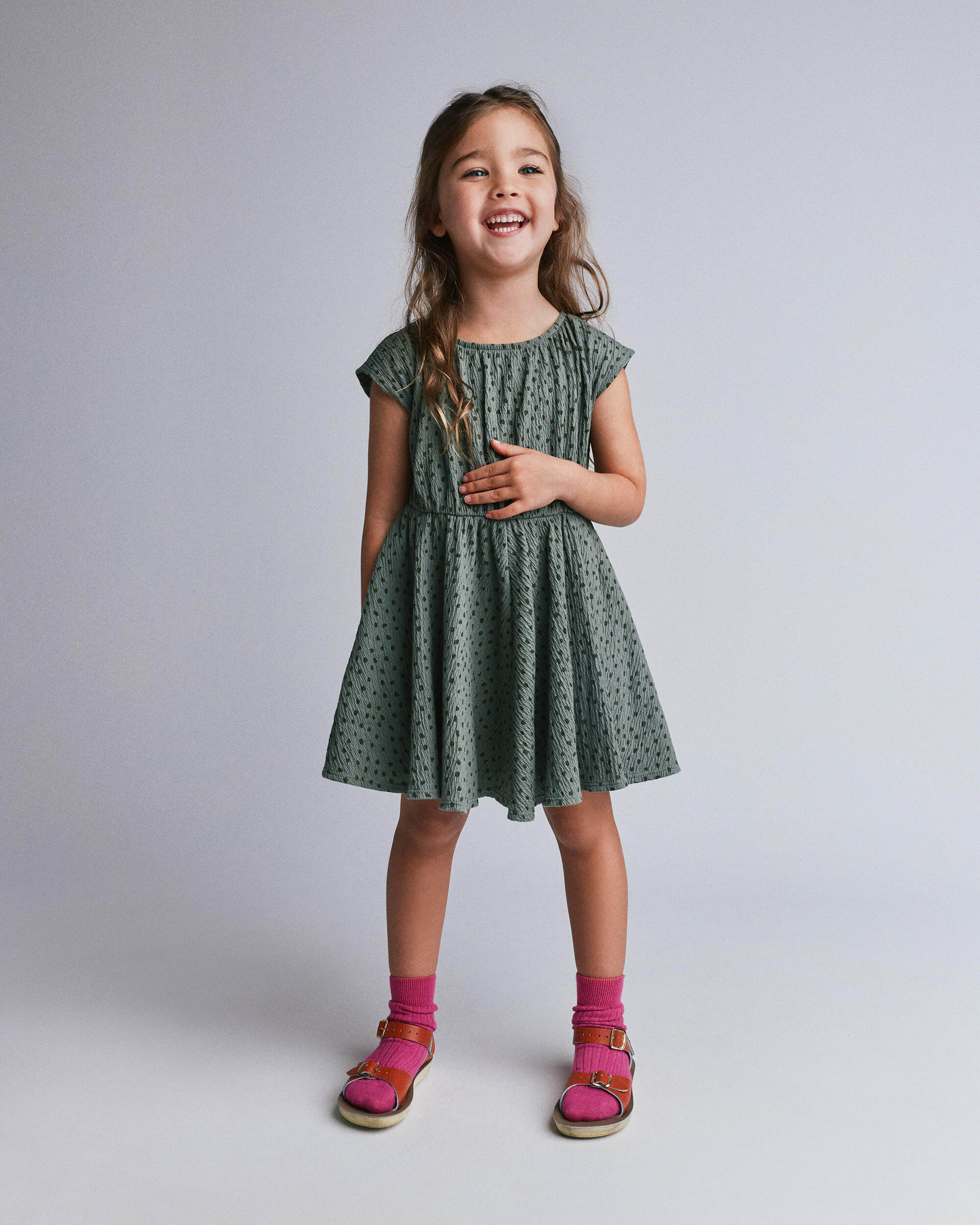 Toddler Girl Avenue Twirl™ Dress Dot Print - Olive