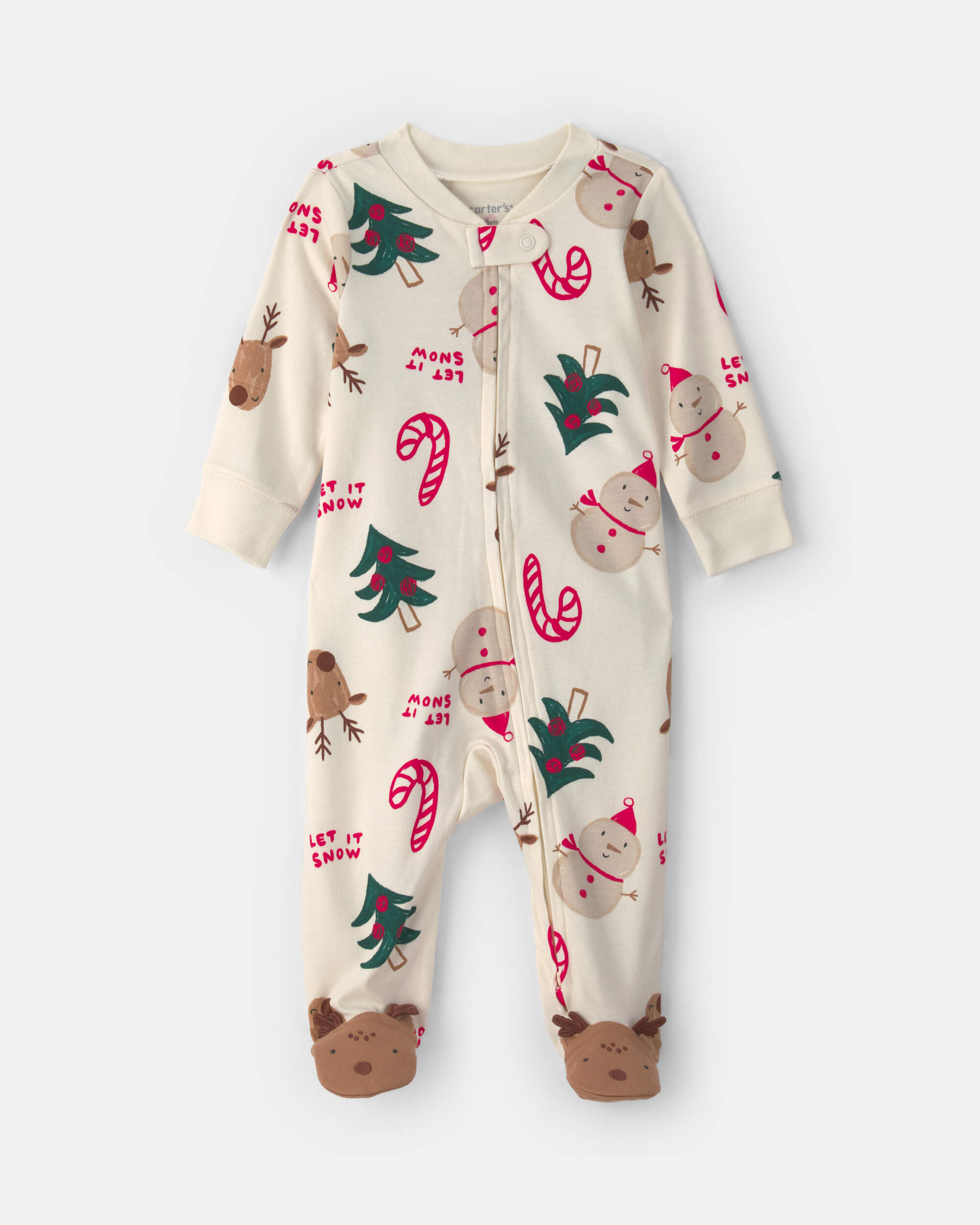 Baby Christmas Icon 100% Cotton 2-Way Zip Sleepers - Cream