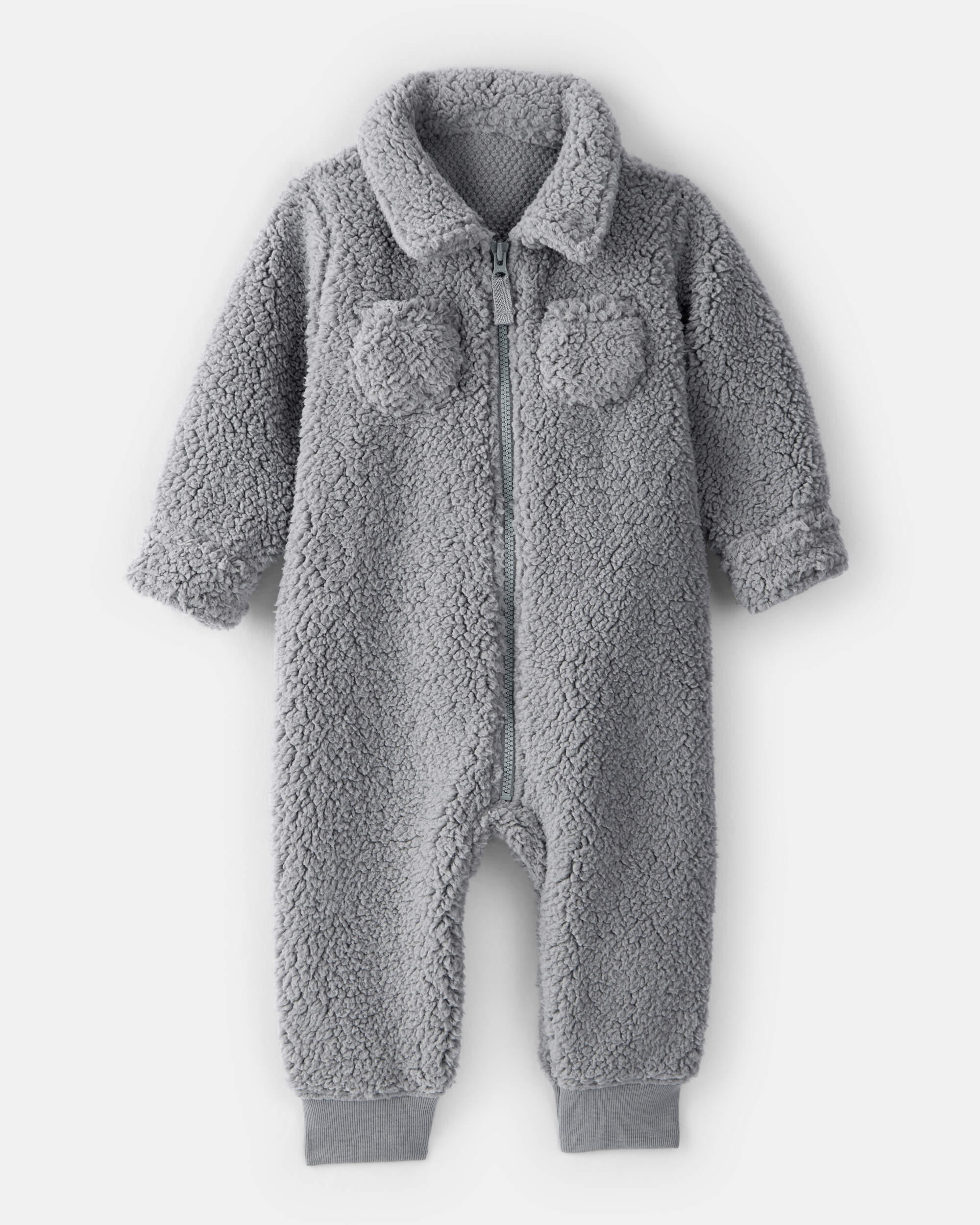 Baby Boy Sherpa Pocket Zip-Up Jumpsuit - Grey