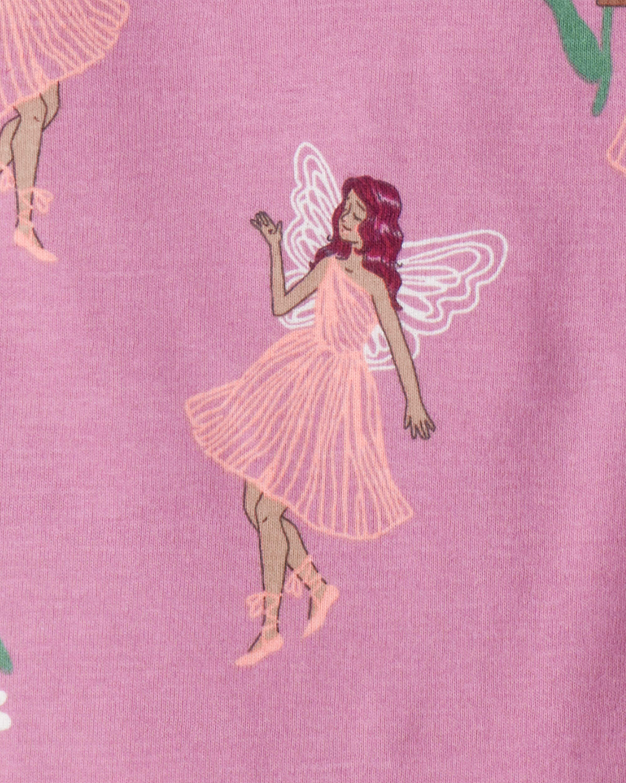 Toddler Girl Fairy Floral 100% Cotton Long-Sleeve Snug Fit 4-Piece Pyjamas - Pink/Purple
