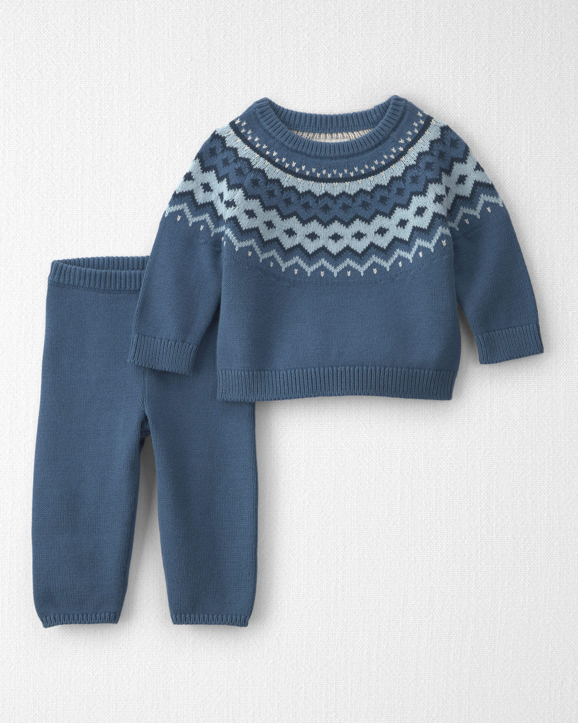 Baby 2-Piece Organic Cotton Fair Isle Sweater Knit Top & Pant Set