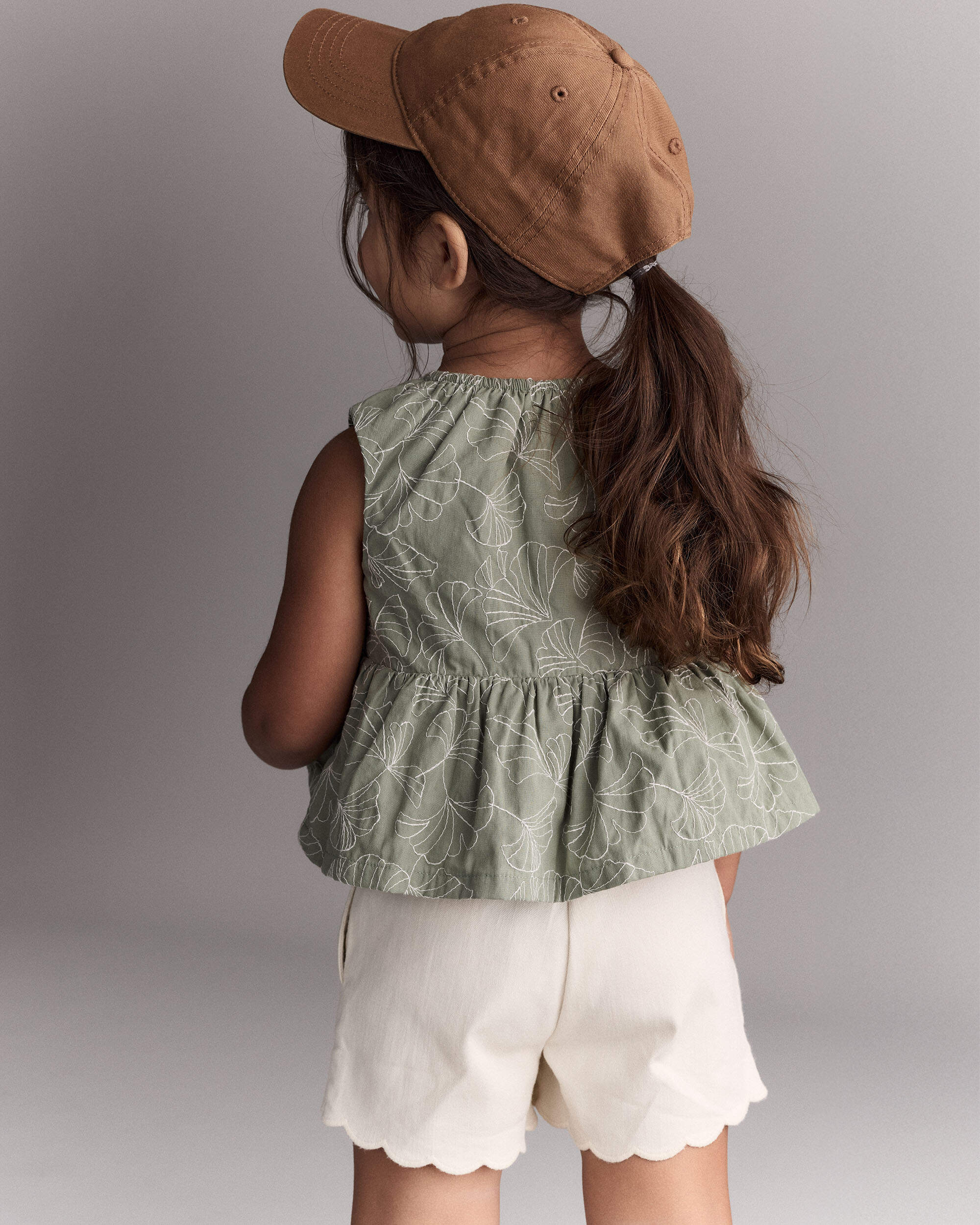 Toddler Girl Embroidered Peplum Top Floral Print - Green