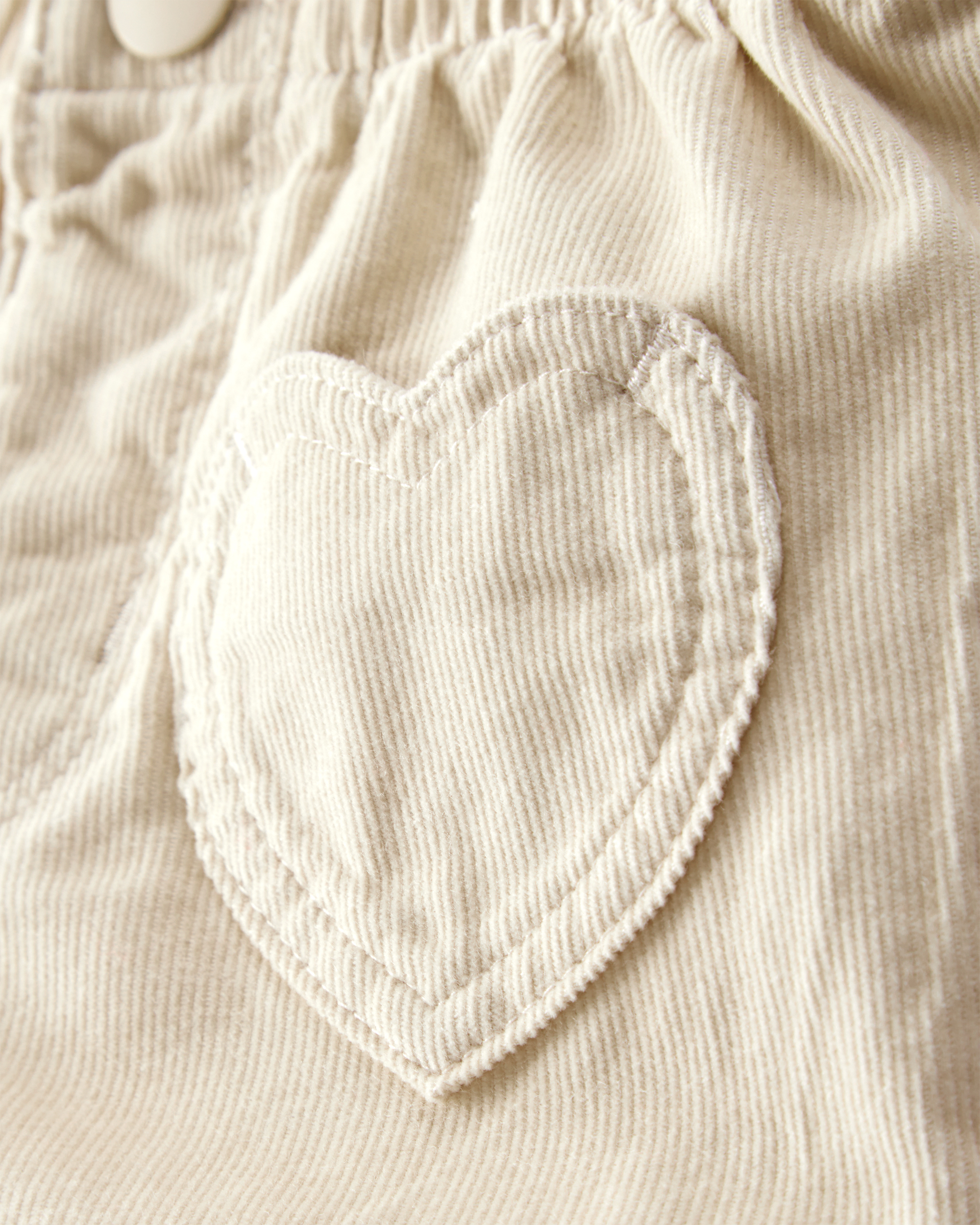 Baby Girl Heart Pocket Barrel Pants - Tan