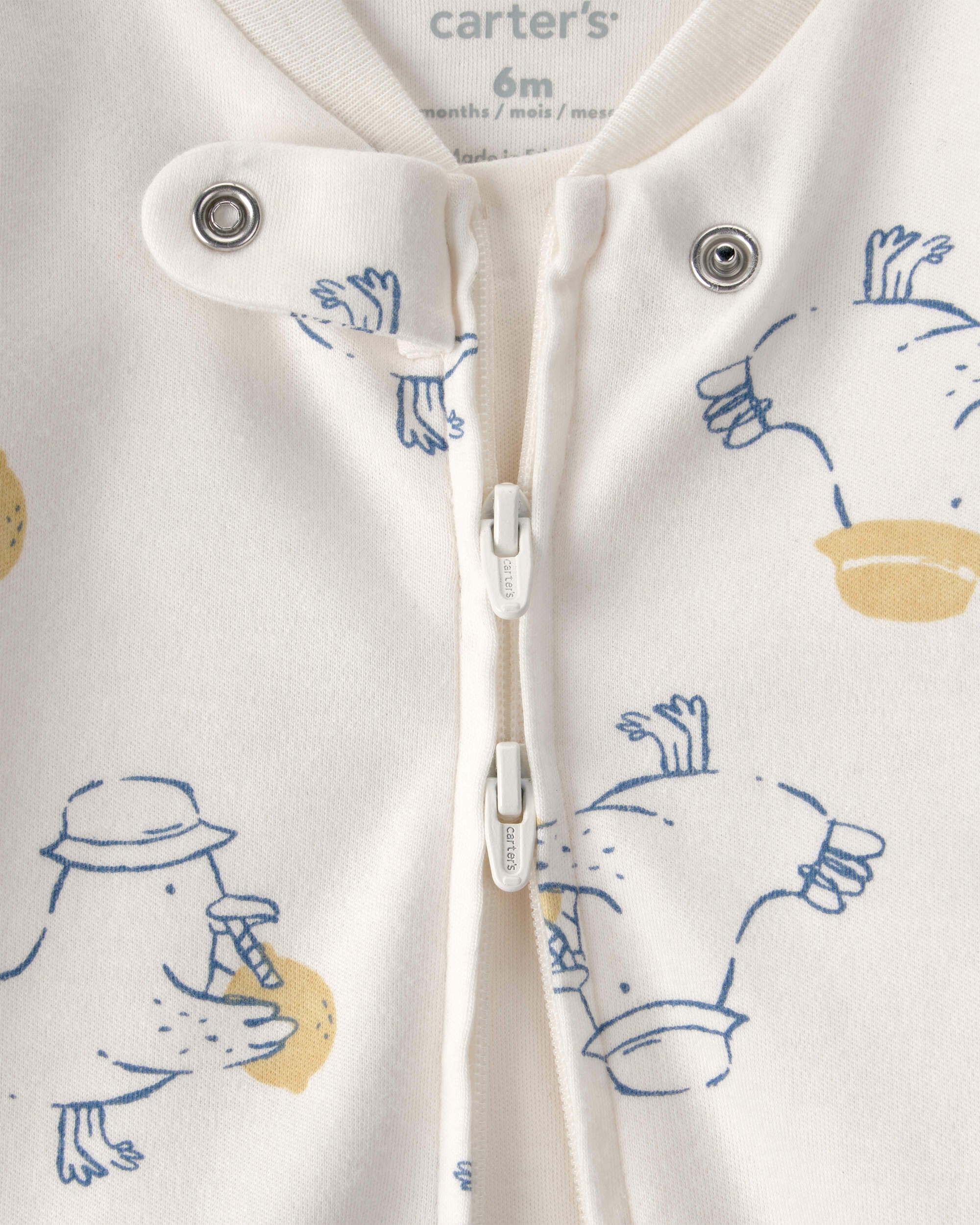 Baby Duck 2-Way Zip 100% Cotton Sleeper - Cream