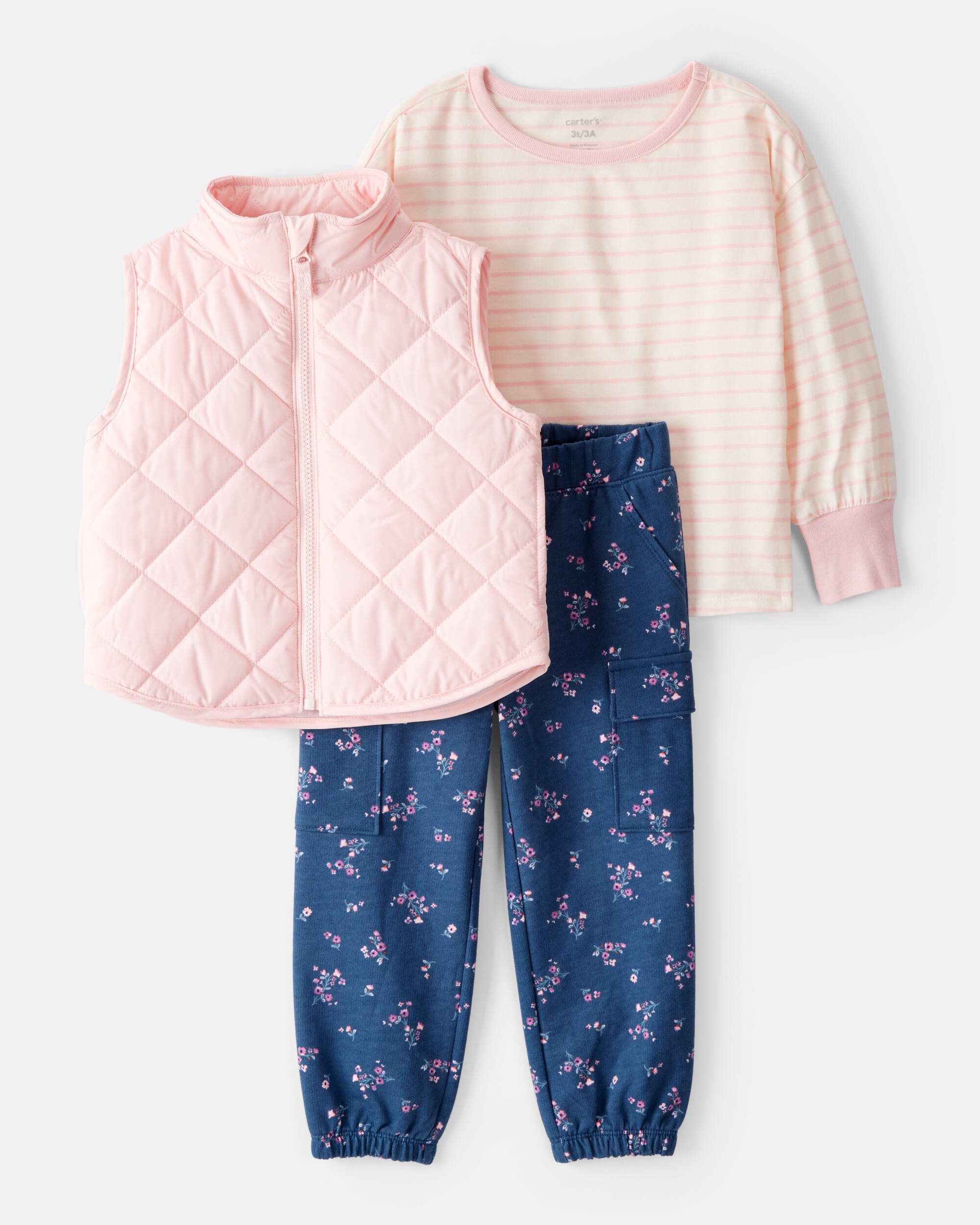 Toddler Girl 3-Piece Long-Sleeve Vest Set - Pink