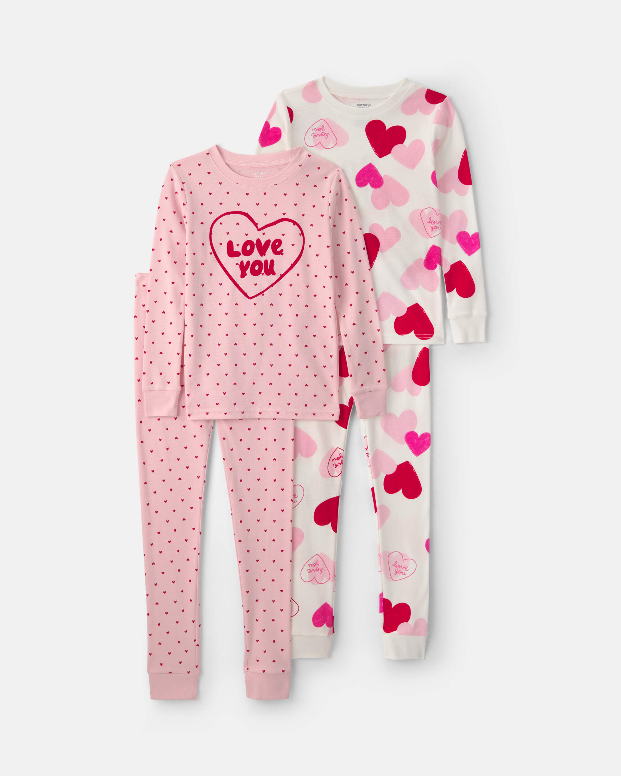 Girls Love You' Valentine's Day 100% Cotton 4-Piece Pyjama Set - Pink