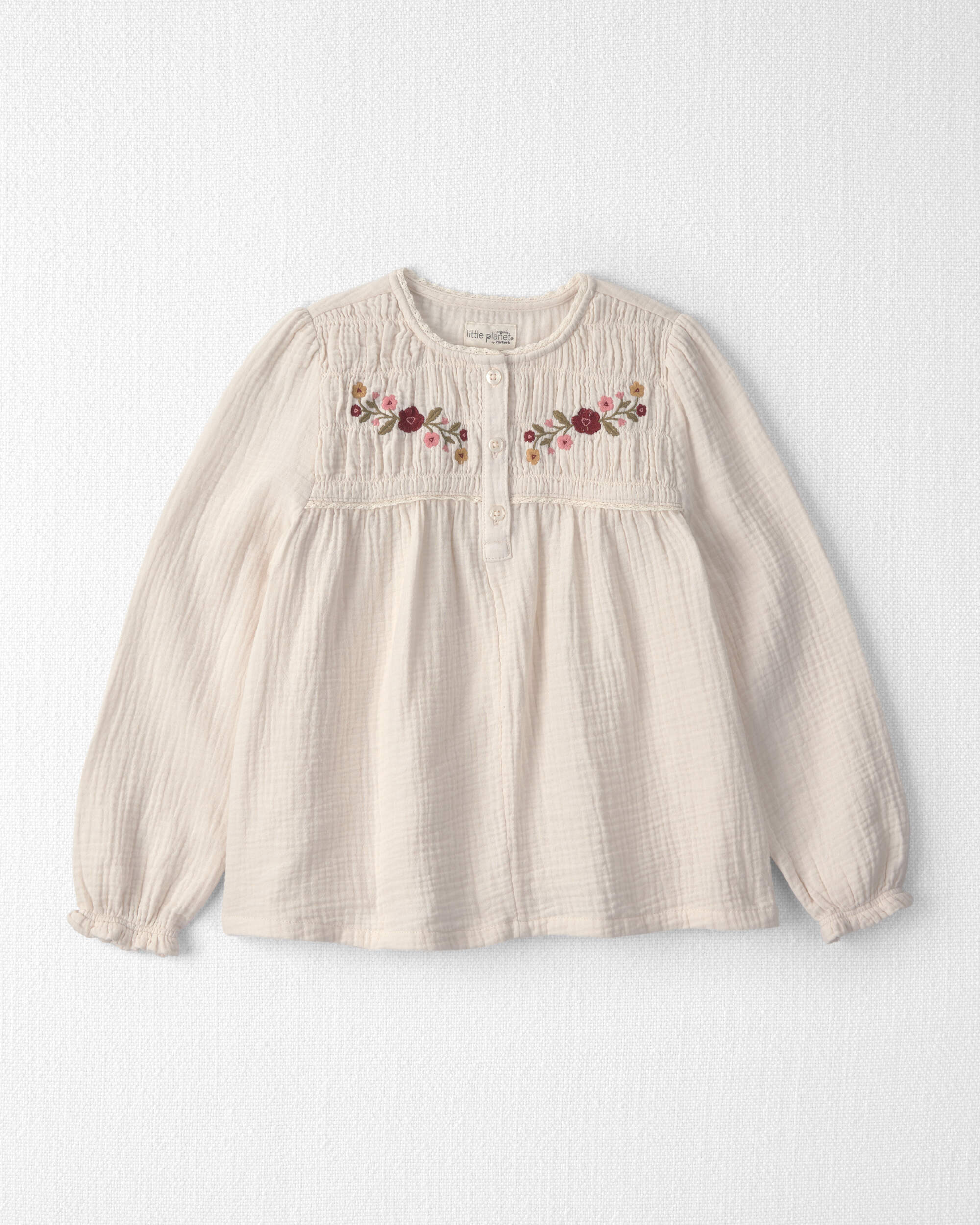 Girls Organic Cotton Embroidered Gauze Top