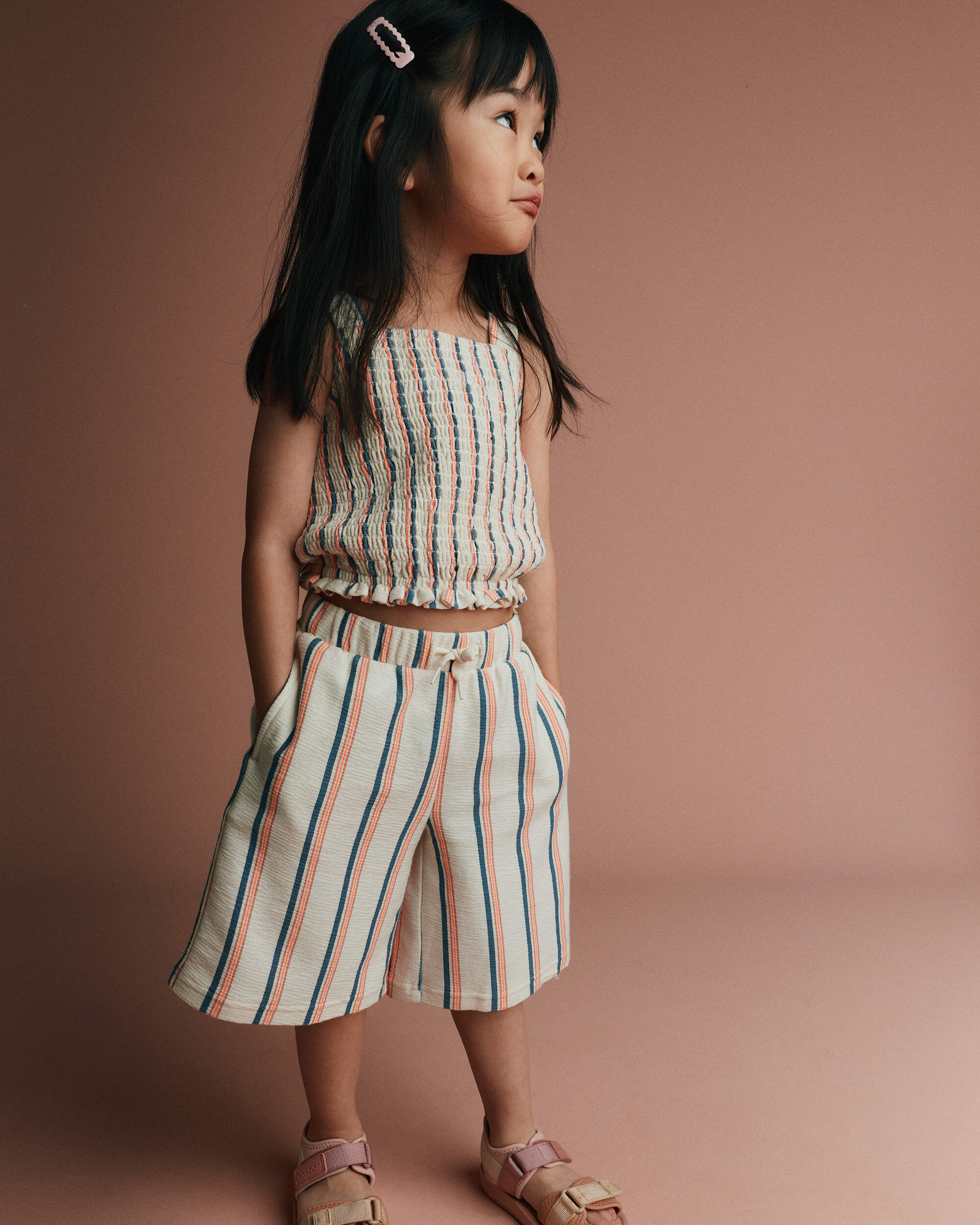 Toddler Girl Wide-Leg Capri Pant Stripes - Cream