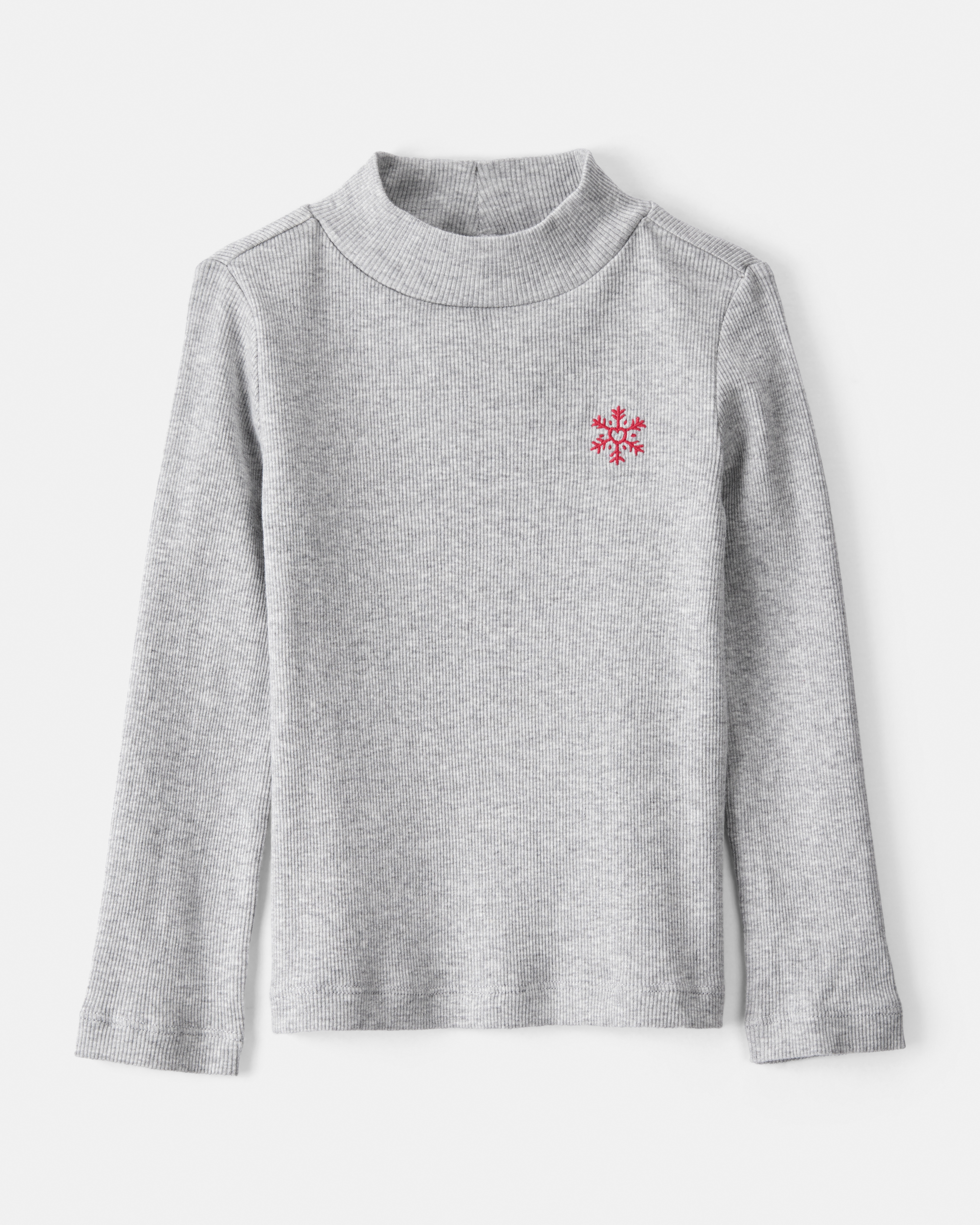 Toddler Girl Snowflake Mock Neck Rib Top - Grey