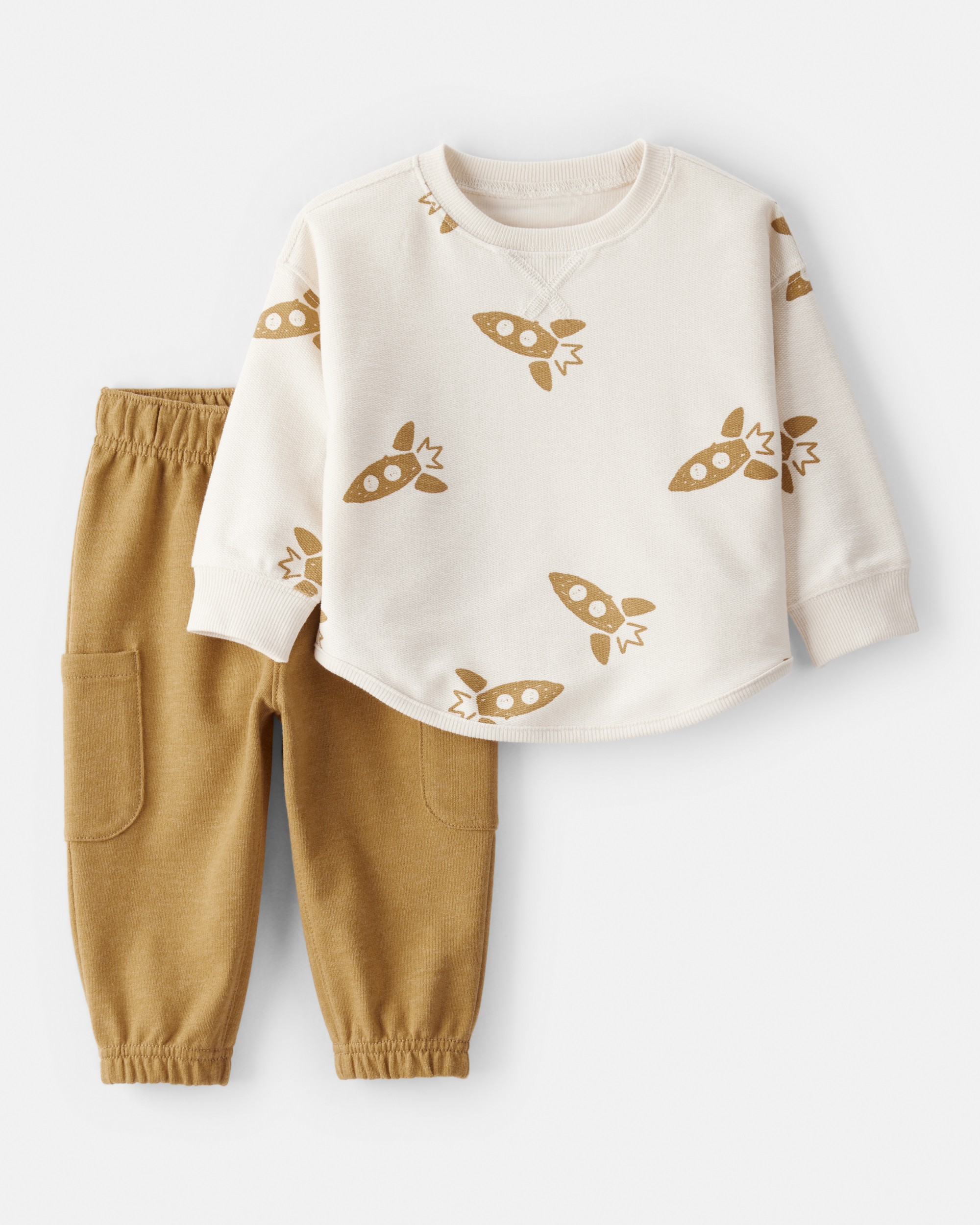 Baby Boy Rocket French Terry Long-Sleeve Tee & Pant Set - Ivory/Yellow