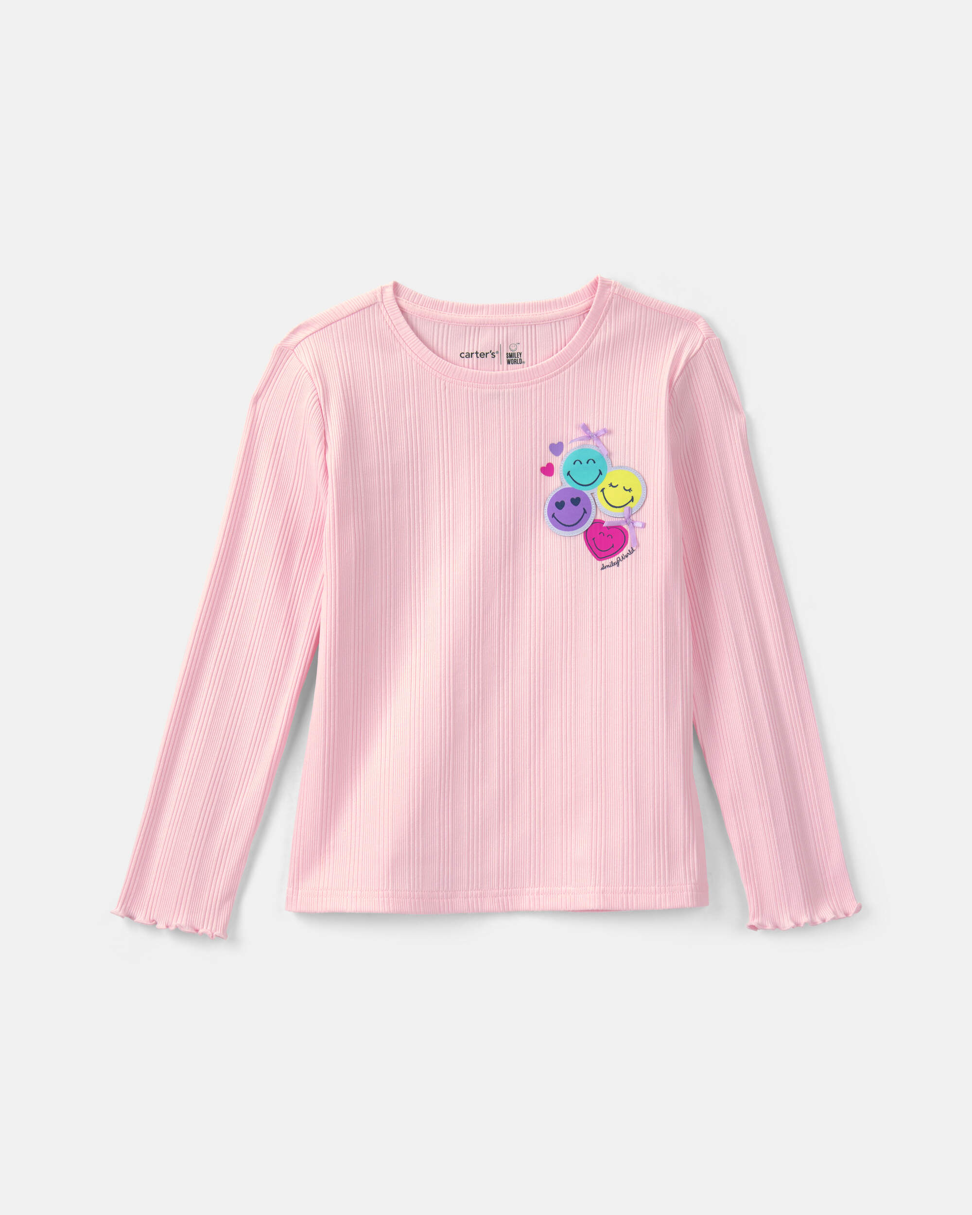 Girls Smileyworld Smiley Face Ribbed Top - Pink