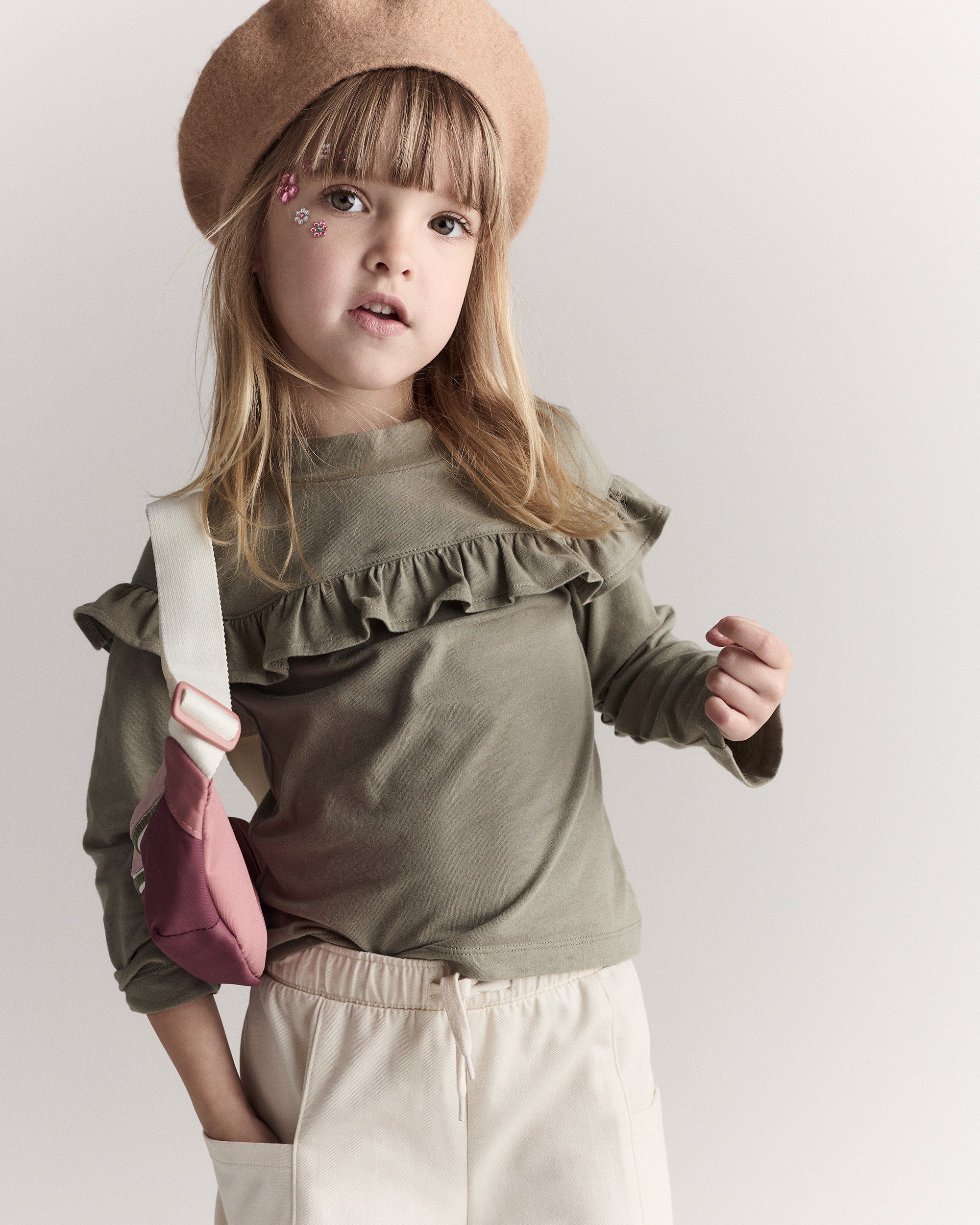 Toddler Girl Mock Neck Ruffle Top - Olive