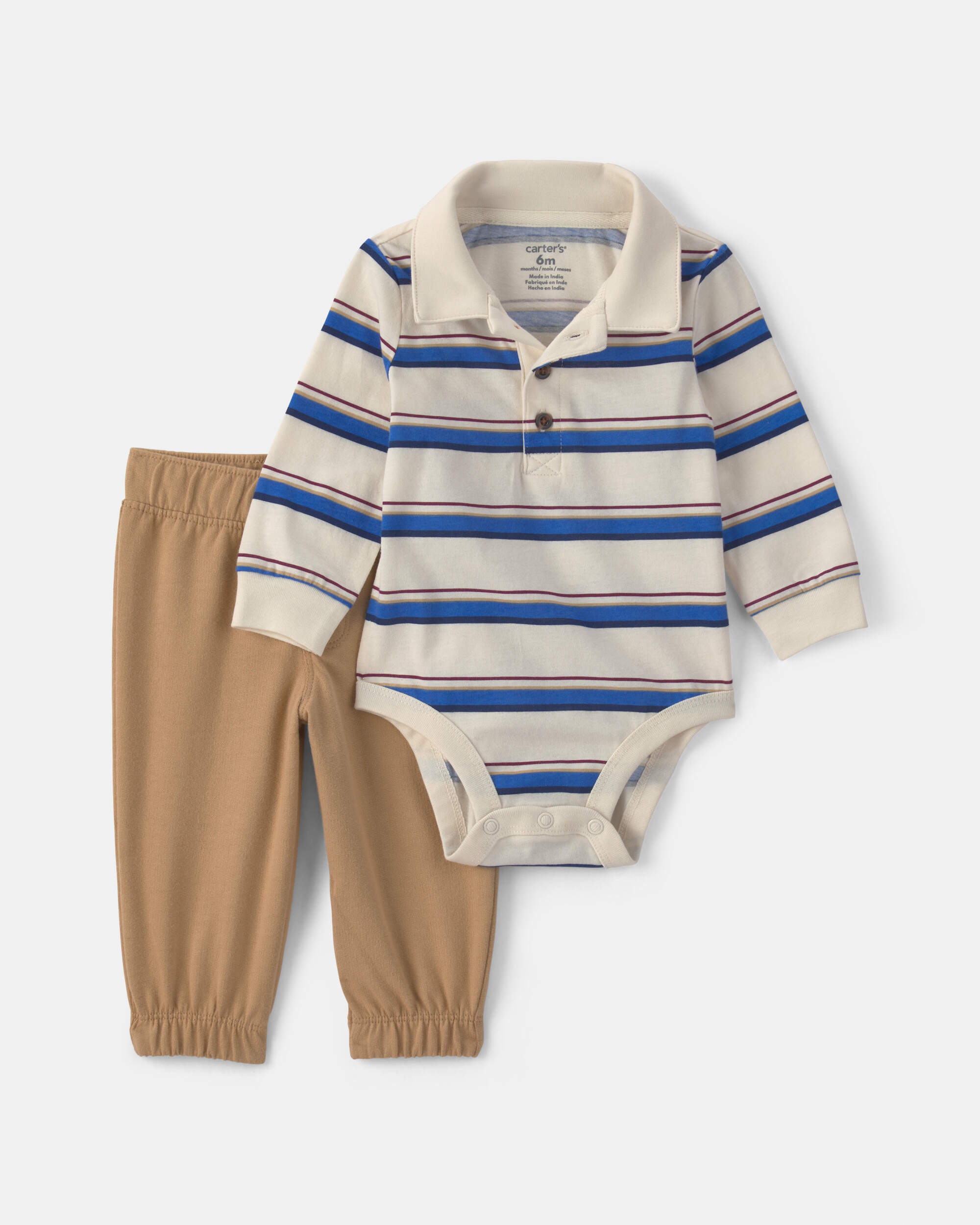 Baby Boy 2-Piece Striped Long-Sleeve Bodysuit & Pant Set - Cream/Khaki