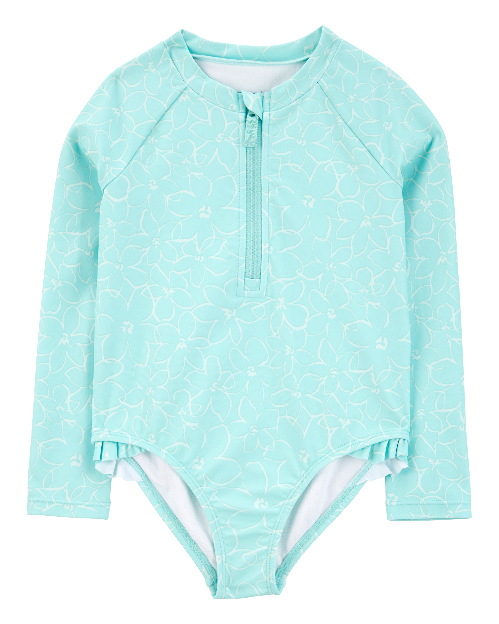 Toddler Girl 1- Piece Floral Long-Sleeve Rashguard Swimsuit - Blue