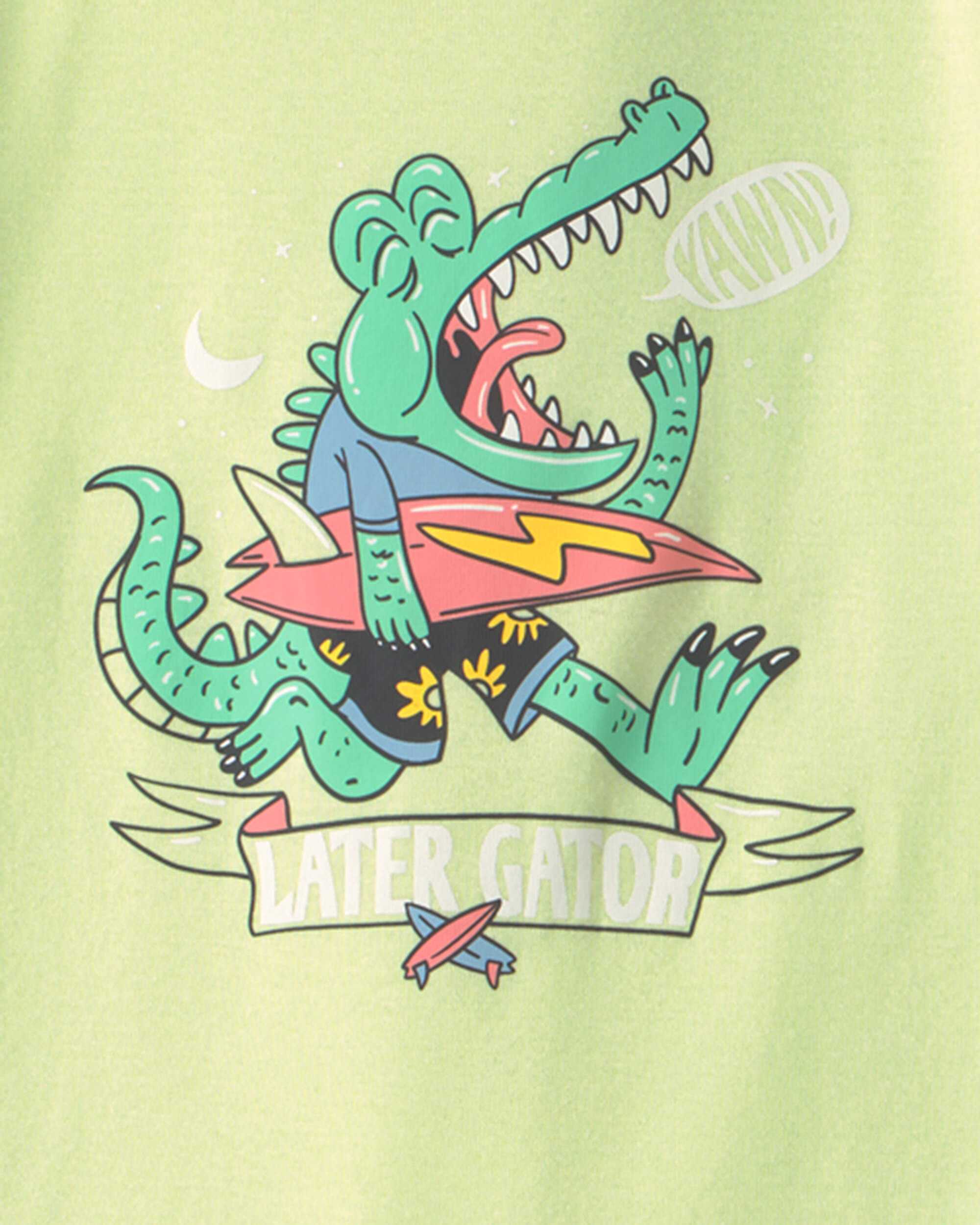 Boys Alligator Surfing 100% Cotton 4-Piece Pyjama Set - Green