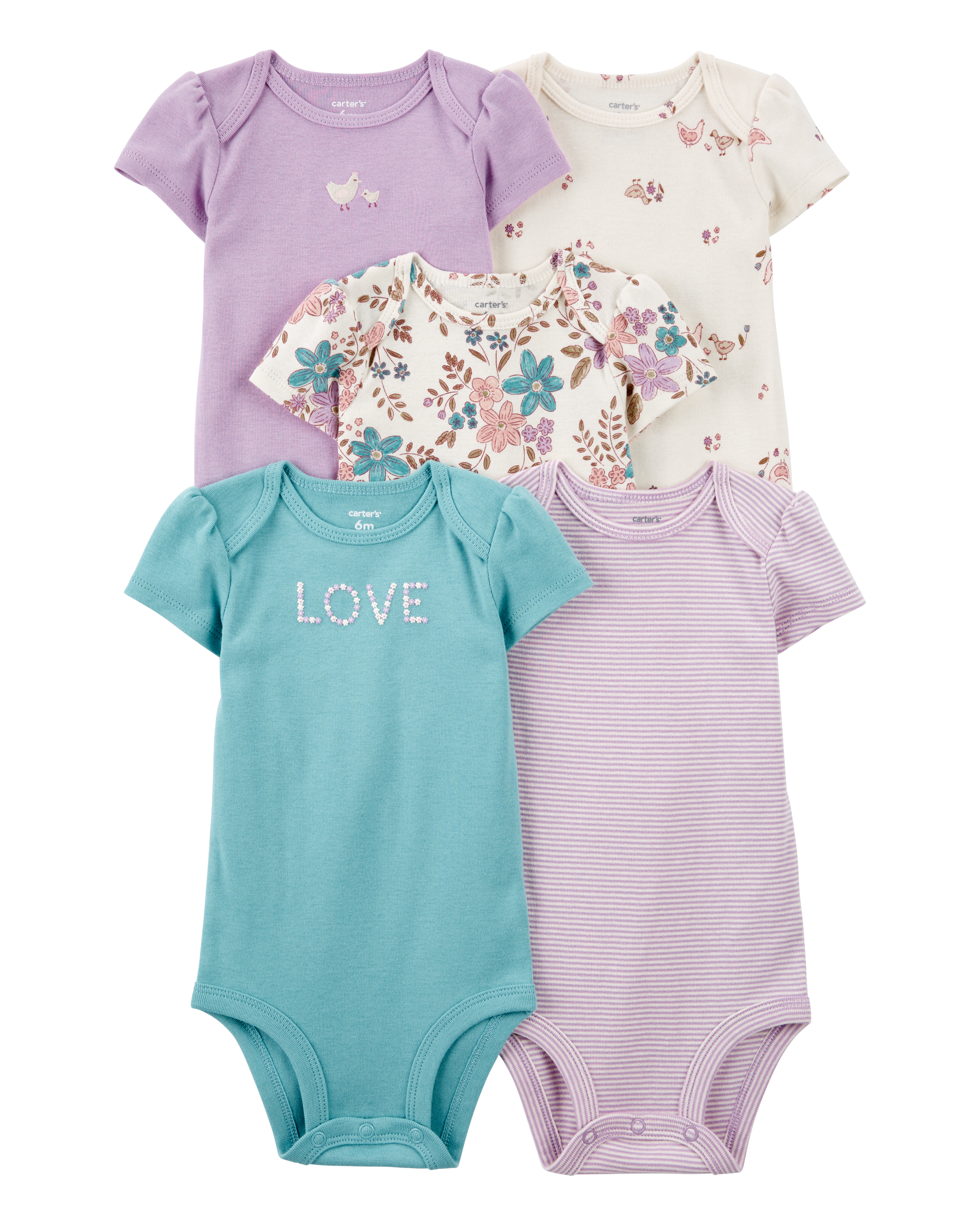 Baby Girl 5-Pack Floral Short-Sleeve Bodysuits