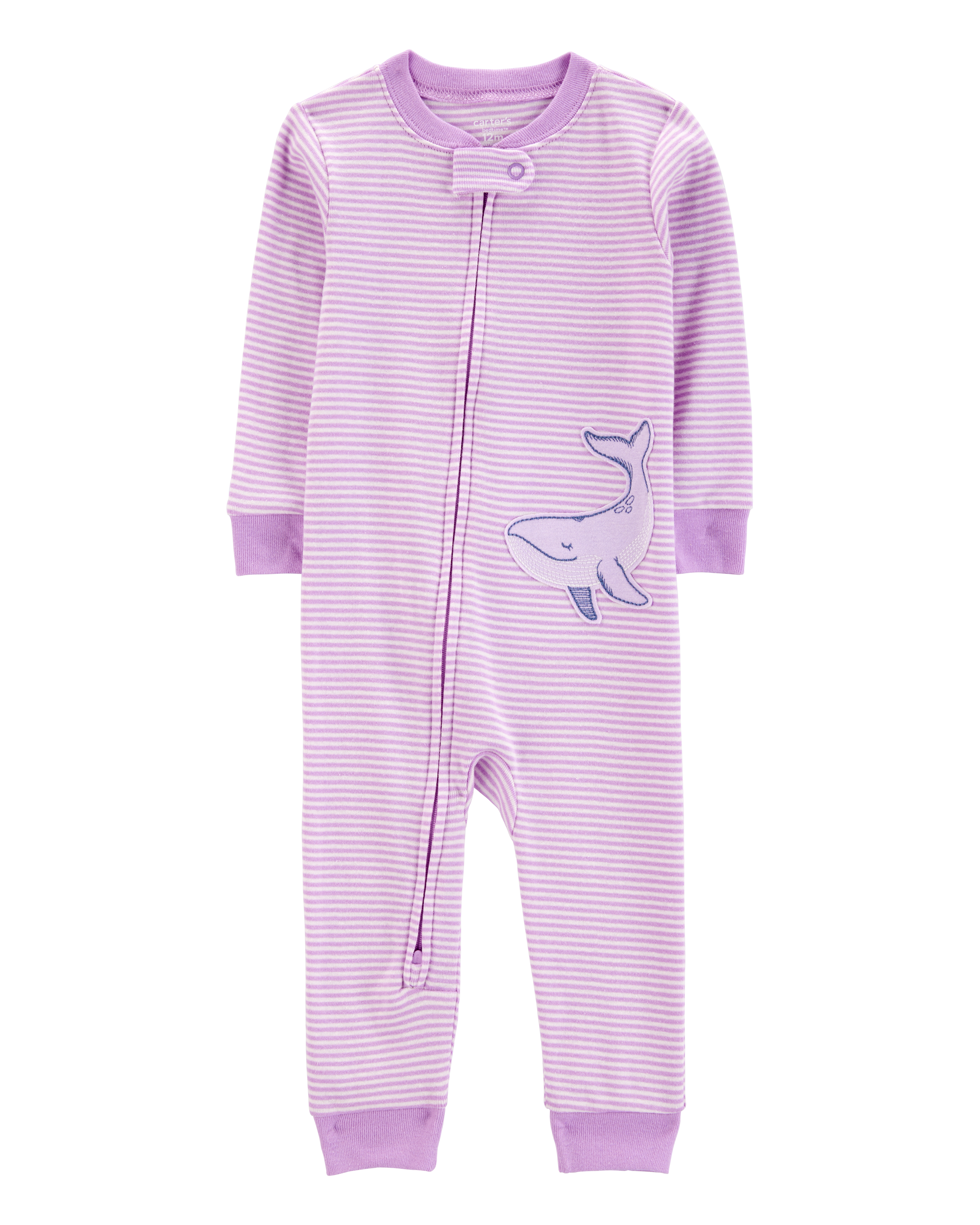 Baby Whale Striped Snug Fit Cotton Footless 1-Piece Pyjamas - Purple