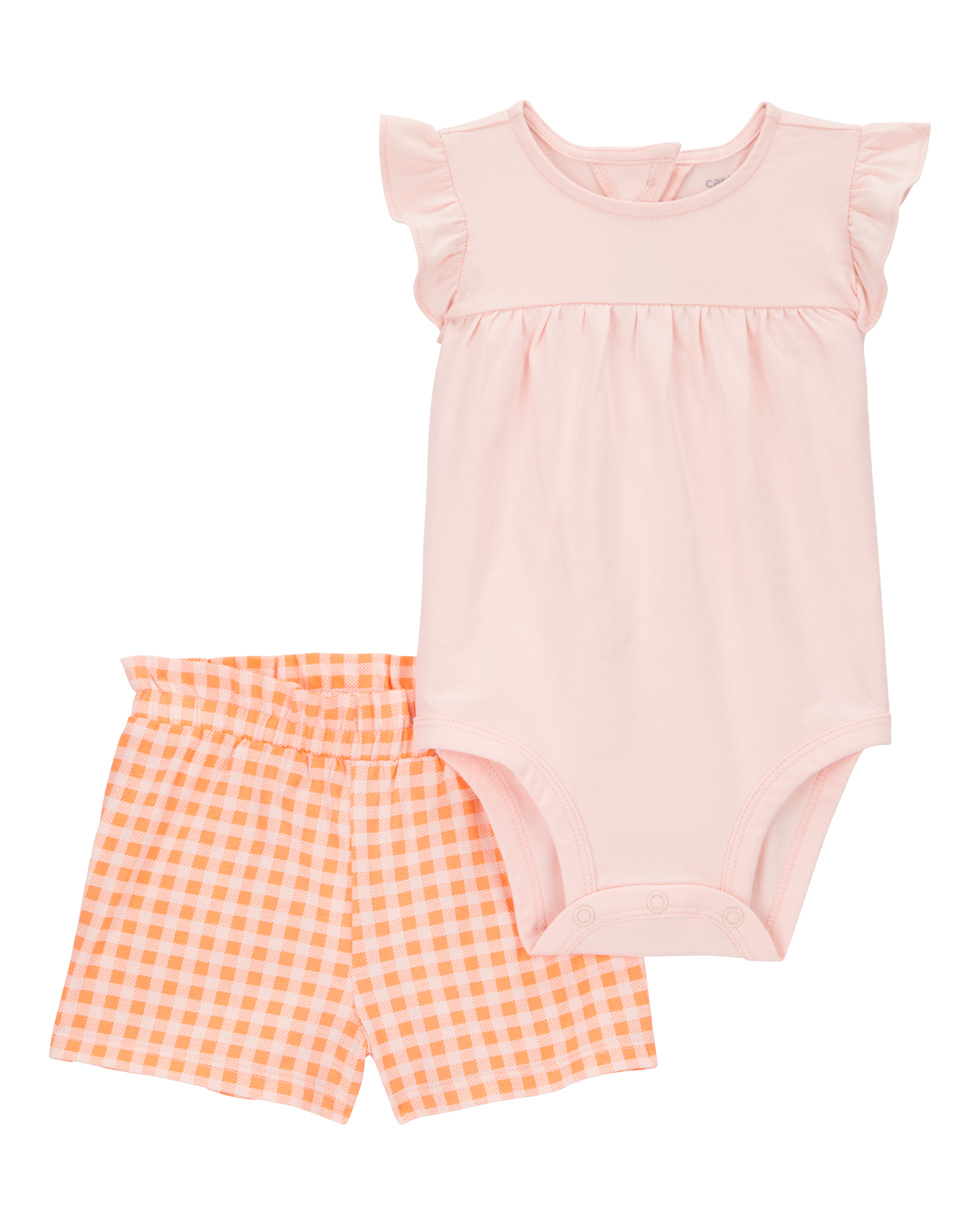 Baby Girl 2-Piece Gingham Bodysuit & Short Set - Orange