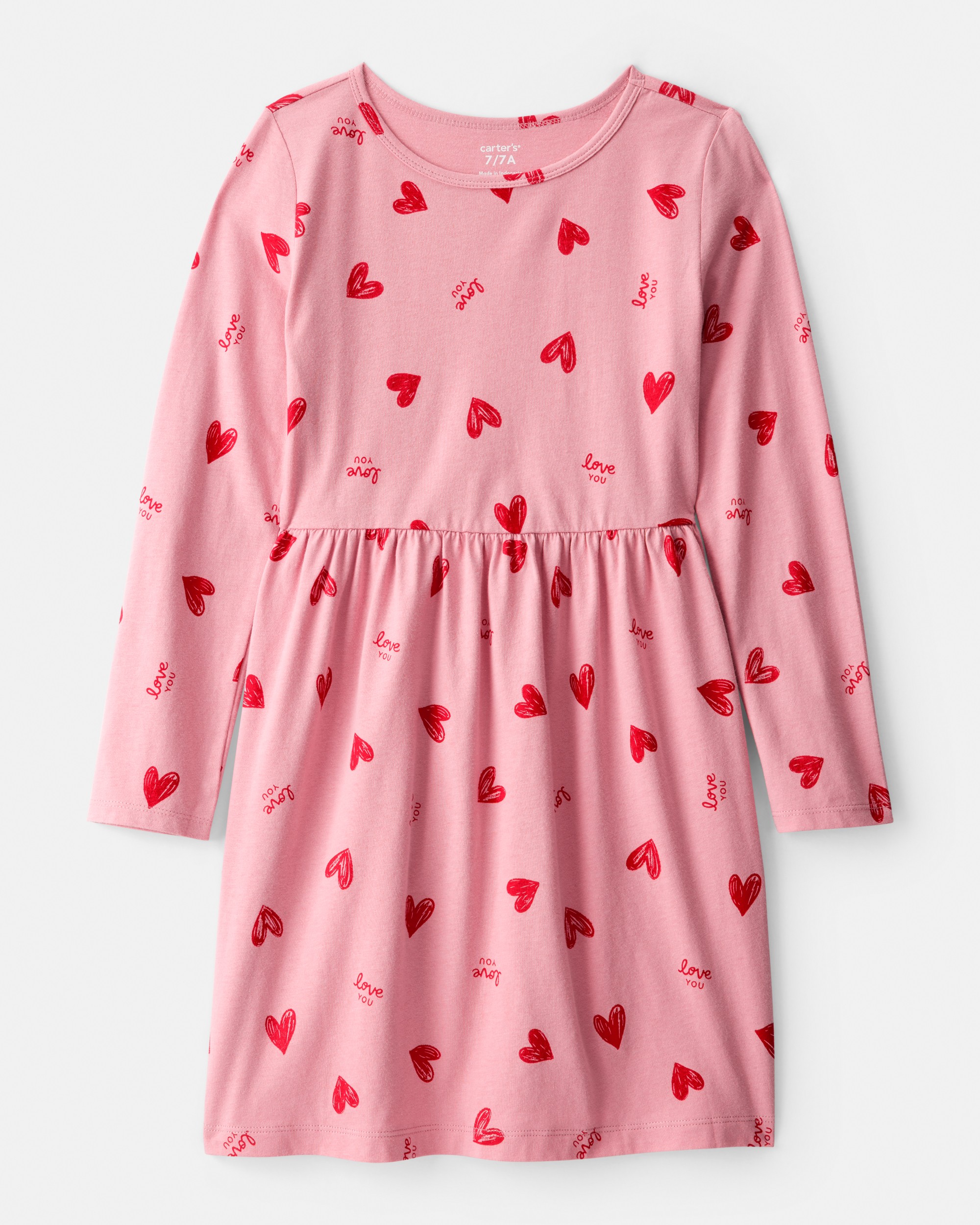 Girls Heart Long-Sleeve Dress - Pink