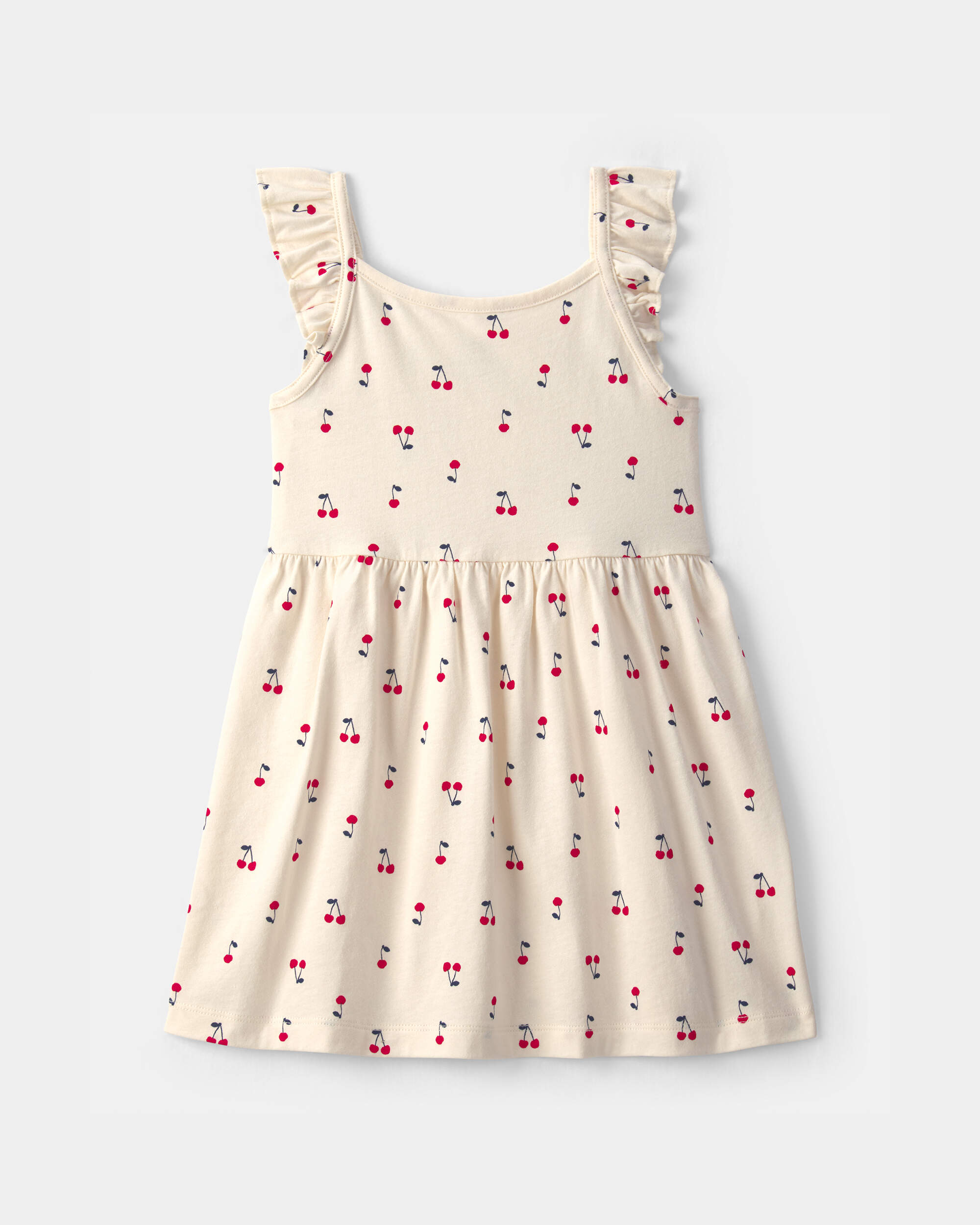 Toddler Girl Cherry Sleeveless Dress - Cream