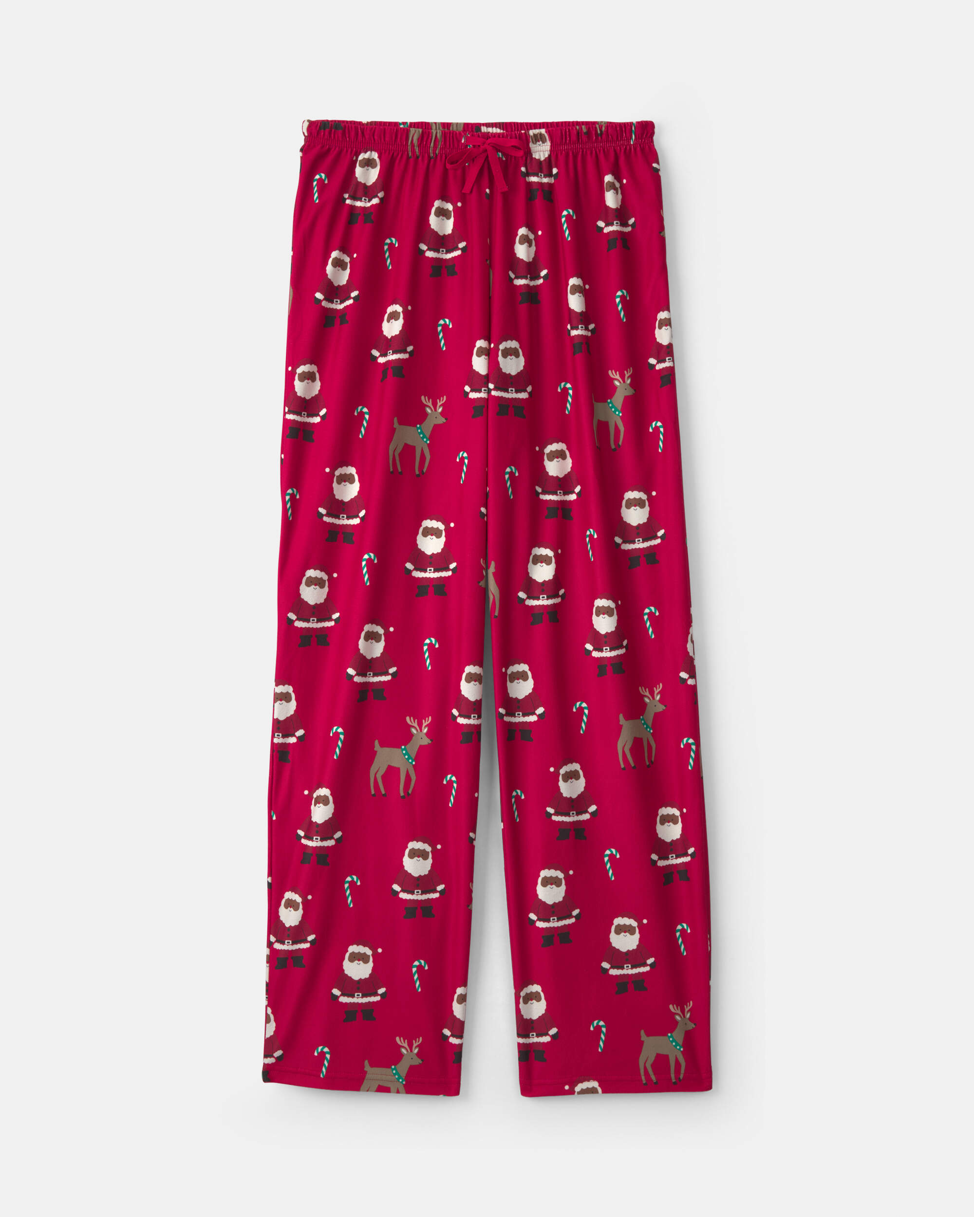 Adult Brown Santa Christmas Fleece Loose Fit Pyjama Bottoms - Red