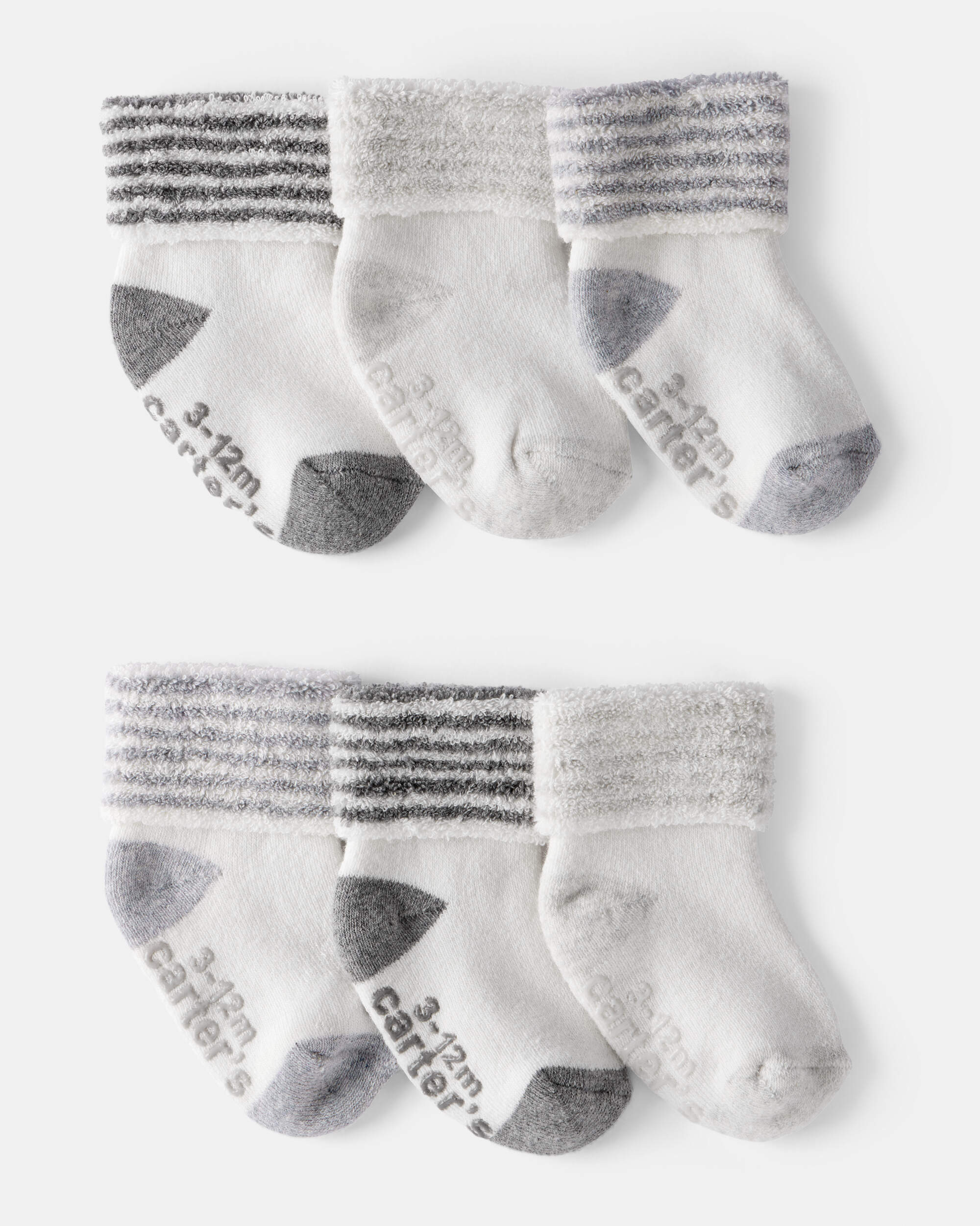 Baby 6-Pack Striped Ankle Socks - White/Grey