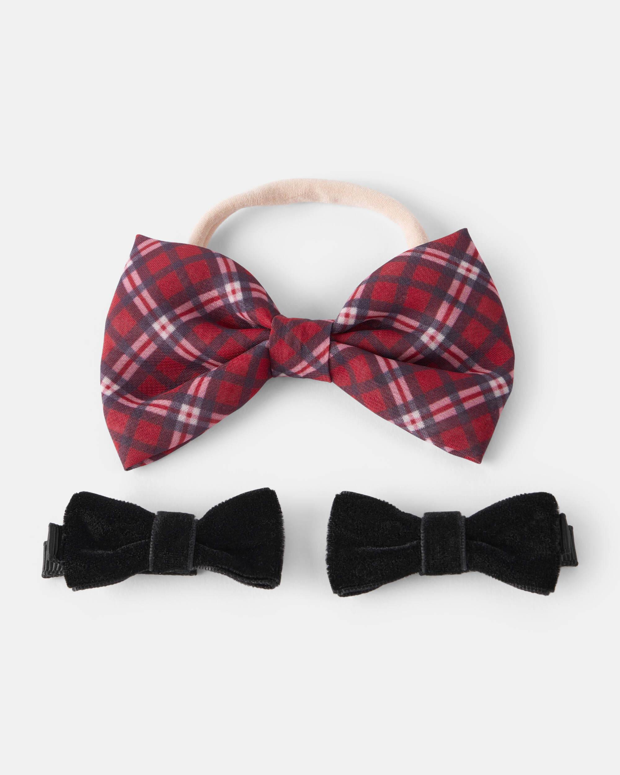 Baby Girl 3-Piece Plaid Bow Hair Tie & Clips