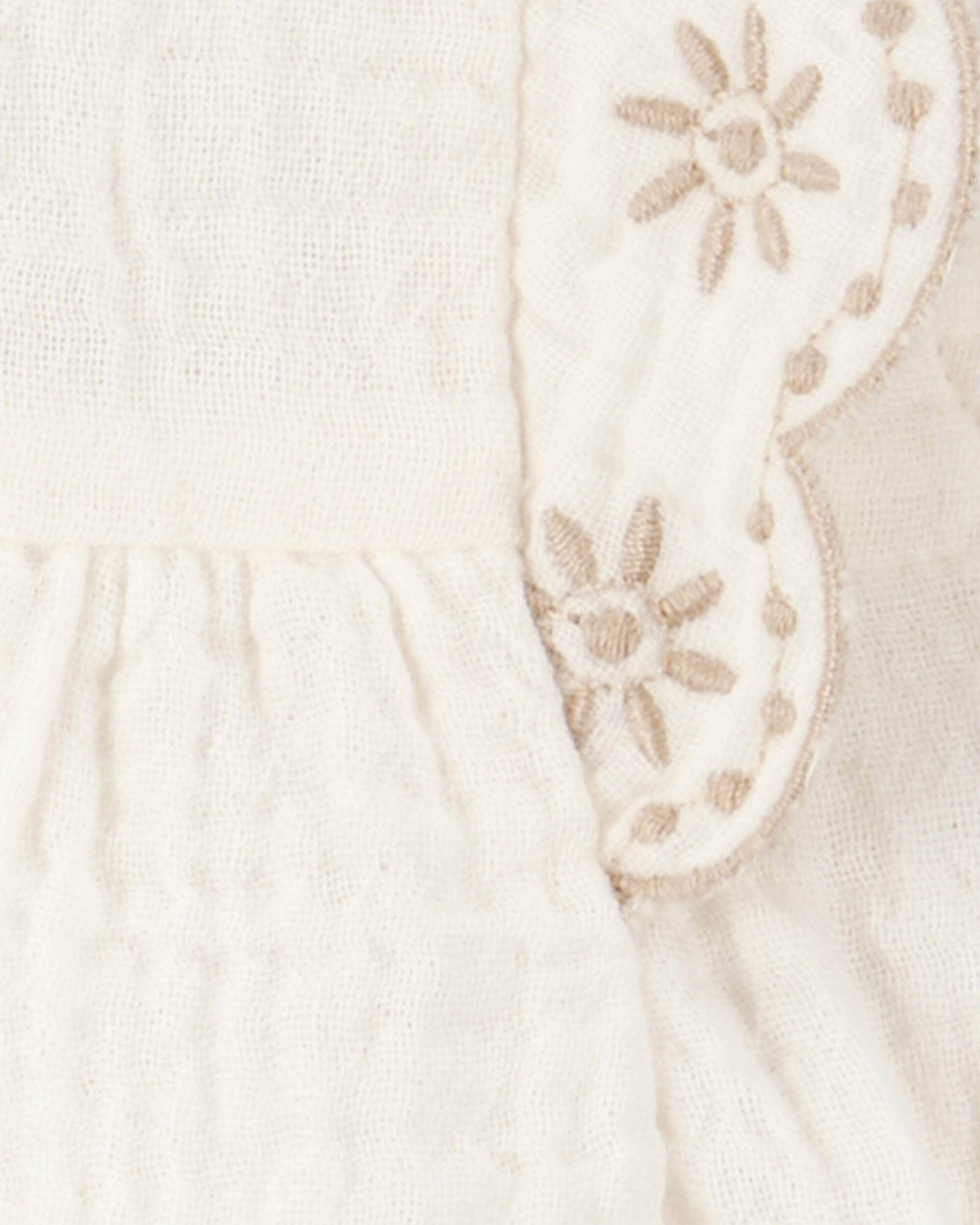 Baby 2-Piece Eyelet-Sleeve Tank & Pull-On Chambray Short Set - Ivory/Chambray