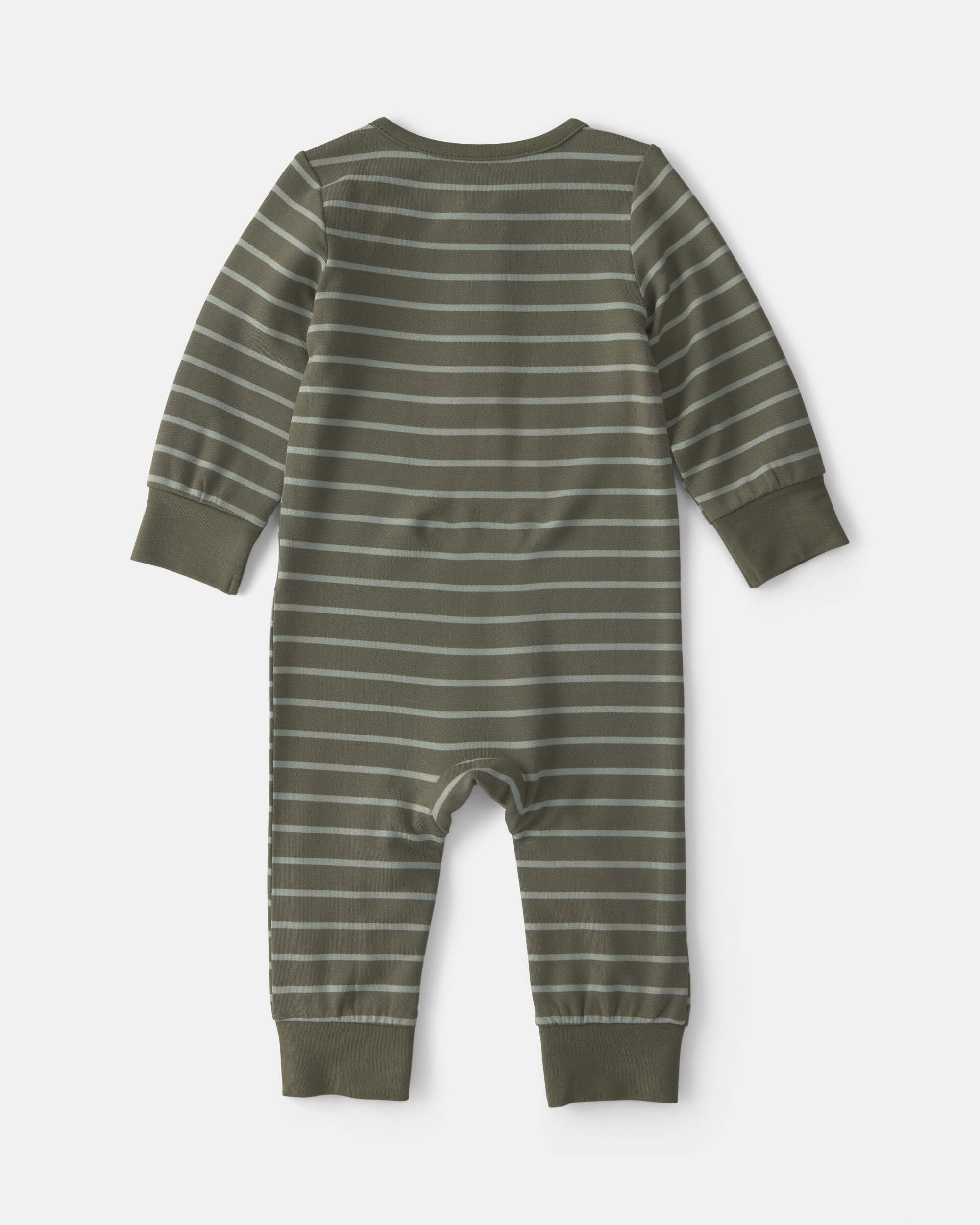Baby Boy Striped PurelySoft™ Long-Sleeve Jumpsuit - Olive Green