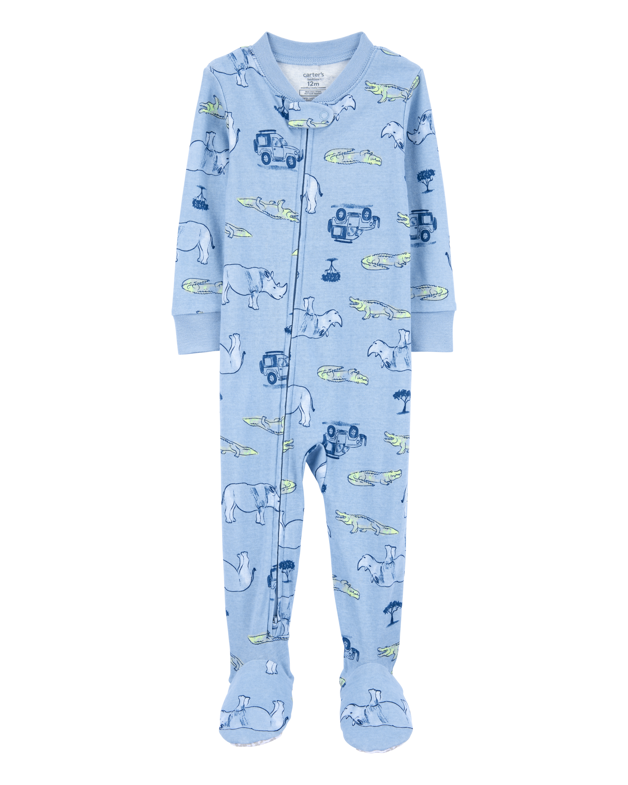 Baby Safari Print Snug Fit Cotton Footie 1-Piece Pyjamas - Blue