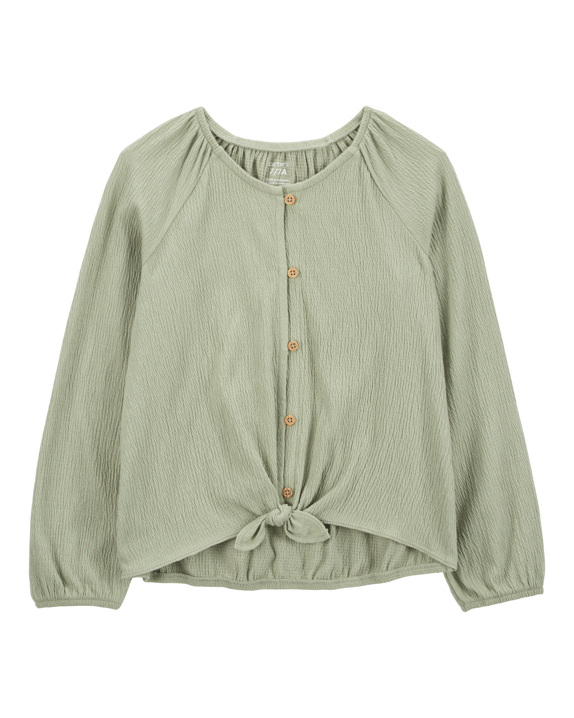 Kid Gauze Long-Sleeve Button-Up Top - Green