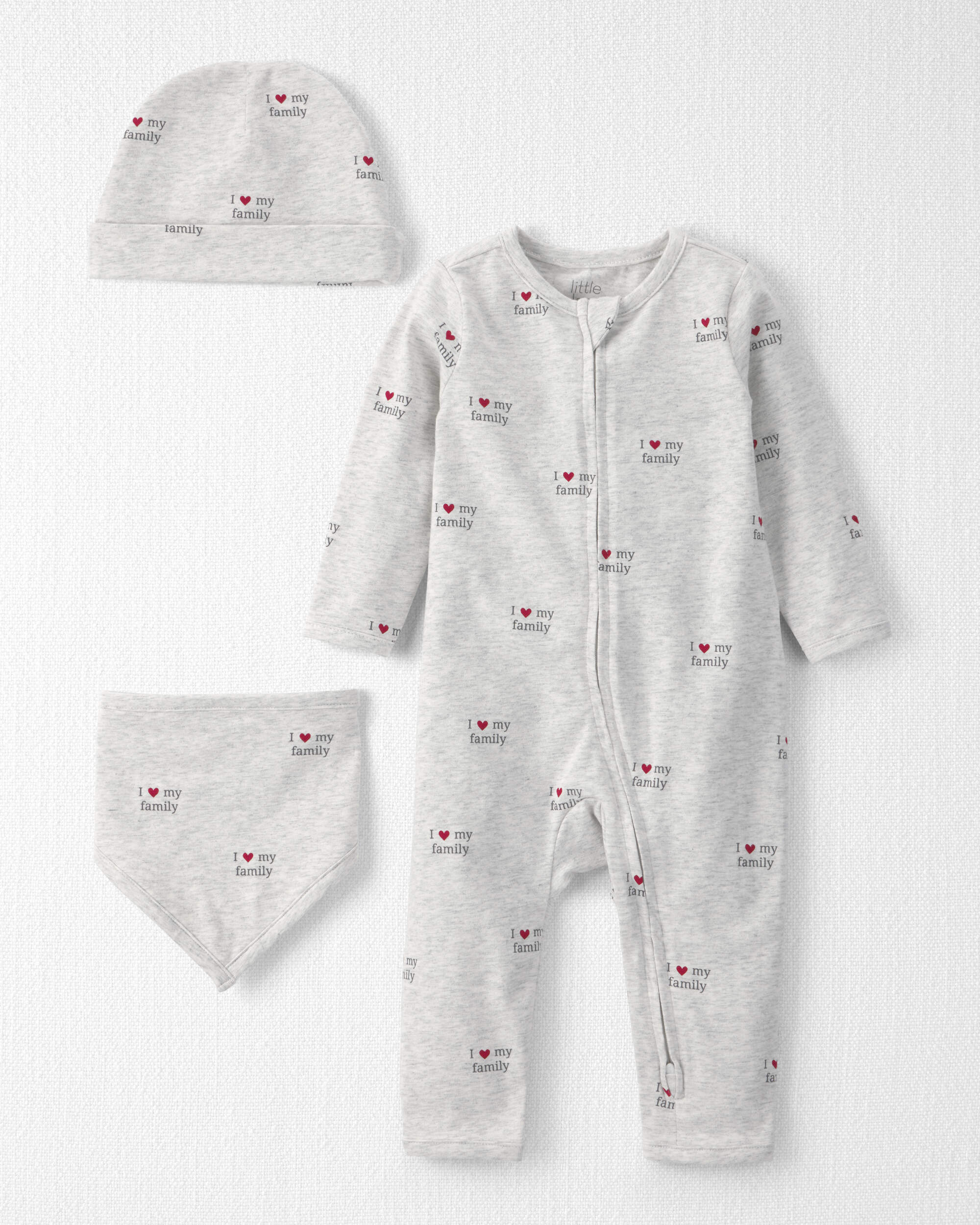 Baby 3-Piece Organic Cotton 'I Love My Family'  Pyjamas
