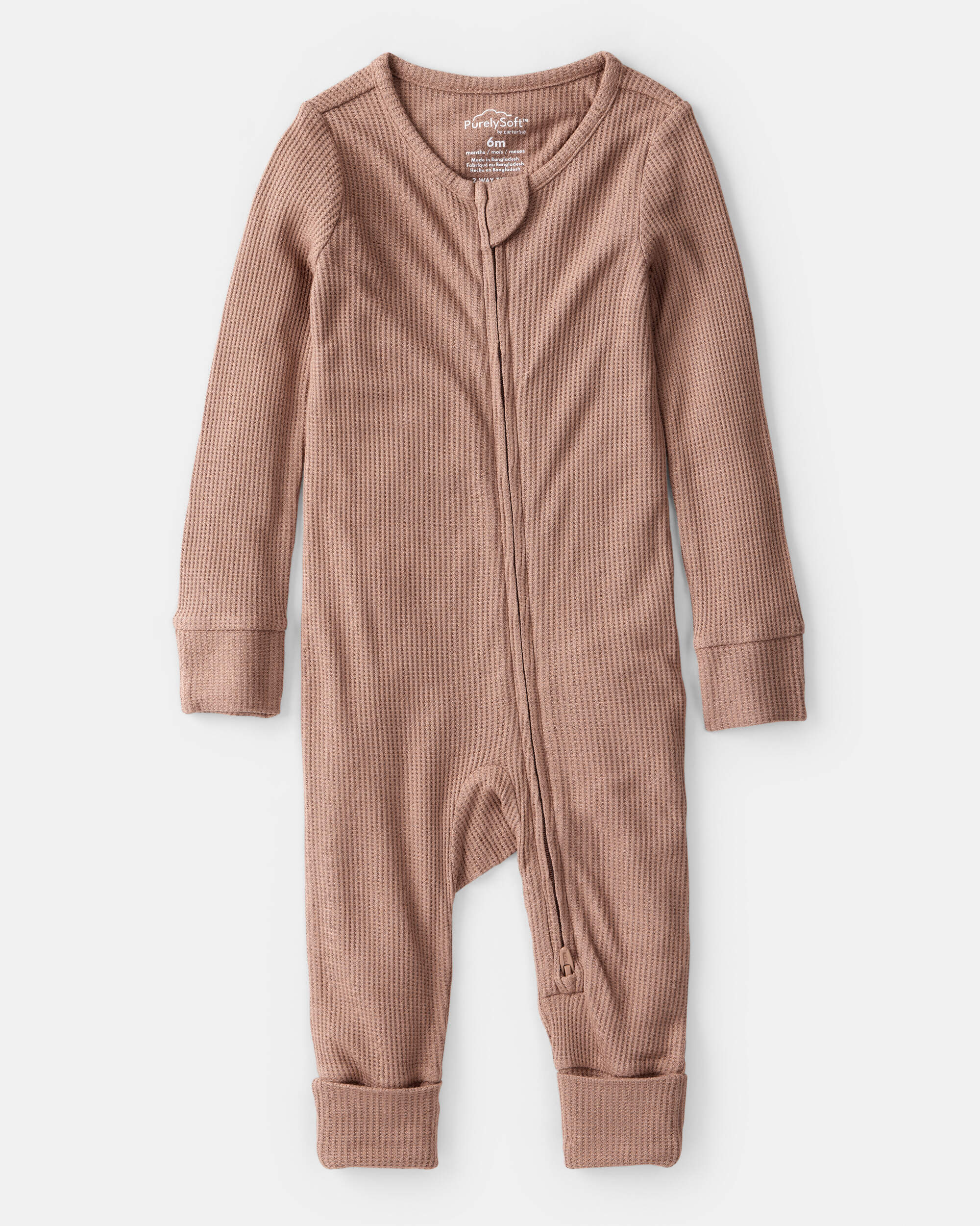 Baby Solid PurelySoft Long-Sleeve 2-Way Zip Sleeper - Brown