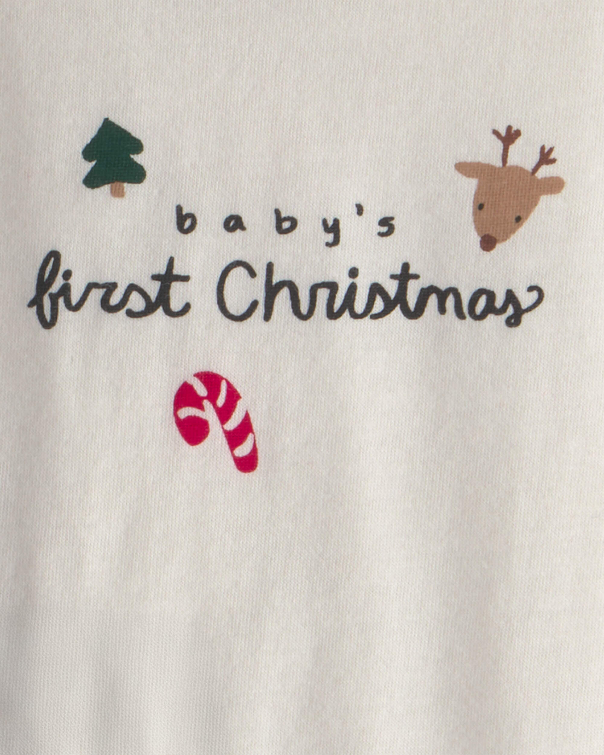 Baby 2-Piece 'Baby's First Christmas' Long-Sleeve Bodysuit & Pant Set - Ivory/Green