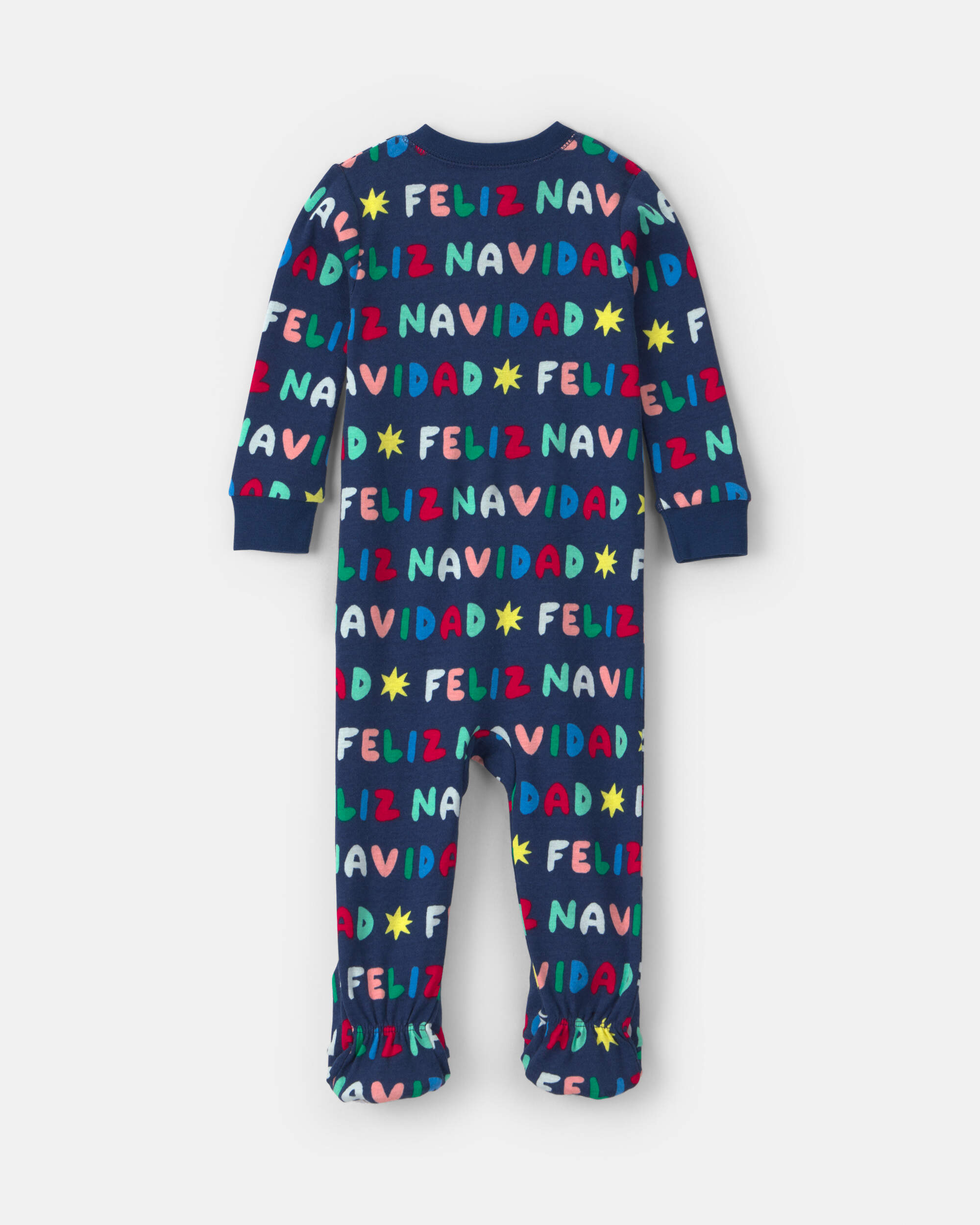 Baby 1-Piece 'Feliz Navidad' Christmas 100% Cotton Snug Fit Footed Pyjama - Navy Blue