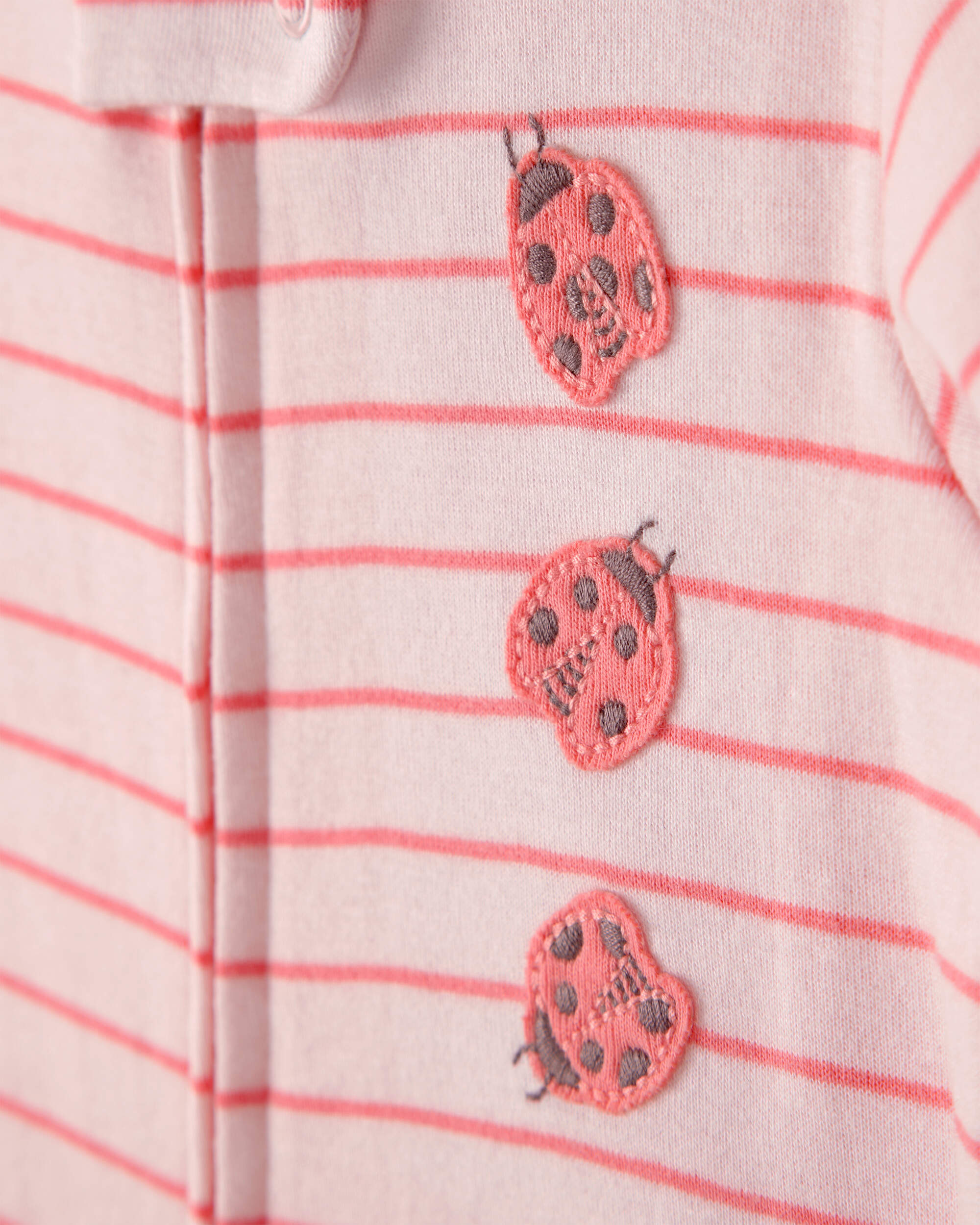 Baby Girl Ladybug Striped 100% Cotton Snug Fit 1-Piece Pyjama - Pink