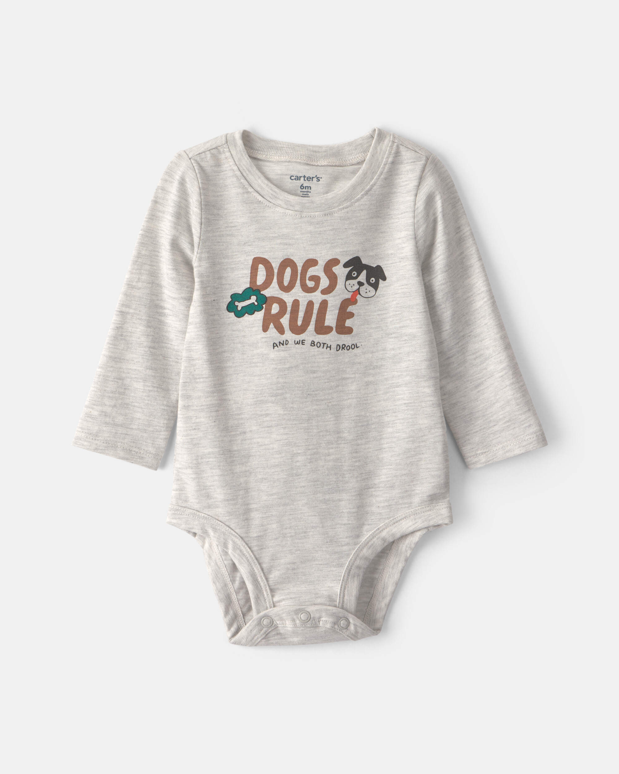 Baby 'Dogs Rule' Long-Sleeve Graphic Bodysuit - Grey