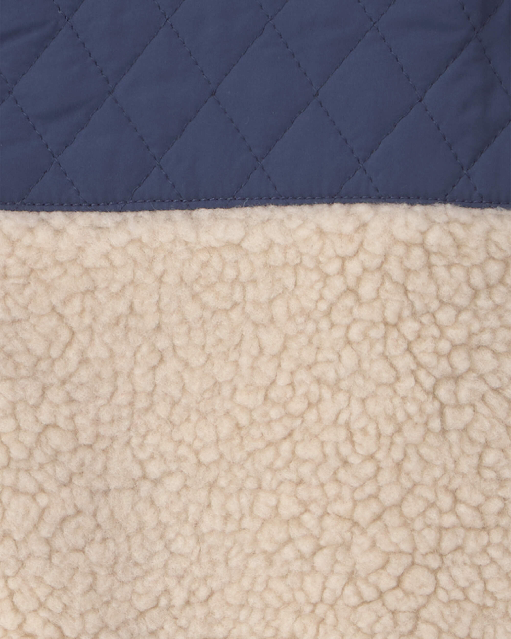 Boys Teddy Fleece Colour Block Zip-Up Hoodie - Navy Blue/Cream