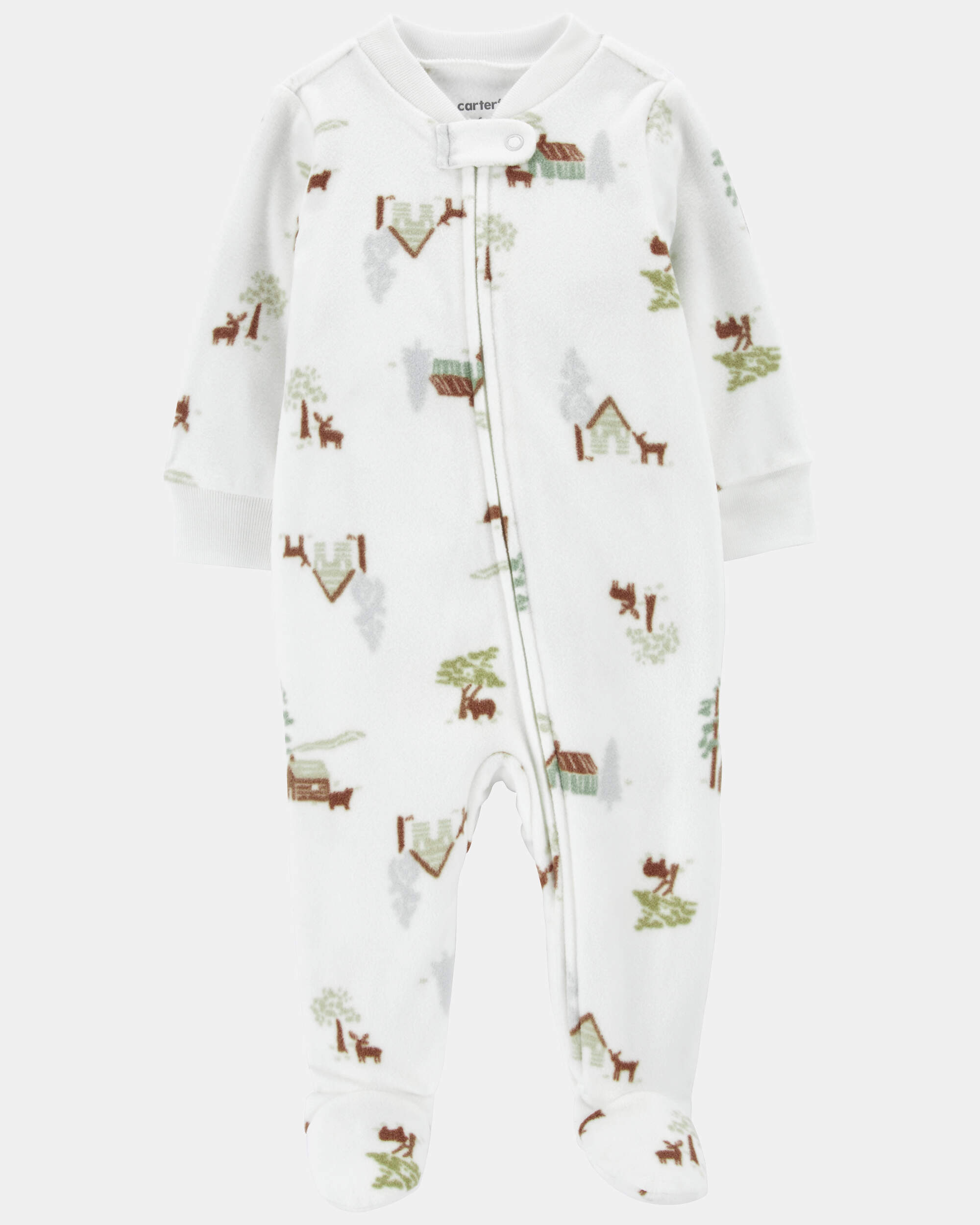 Baby Boy Barn Print Fleece Sleeper - White