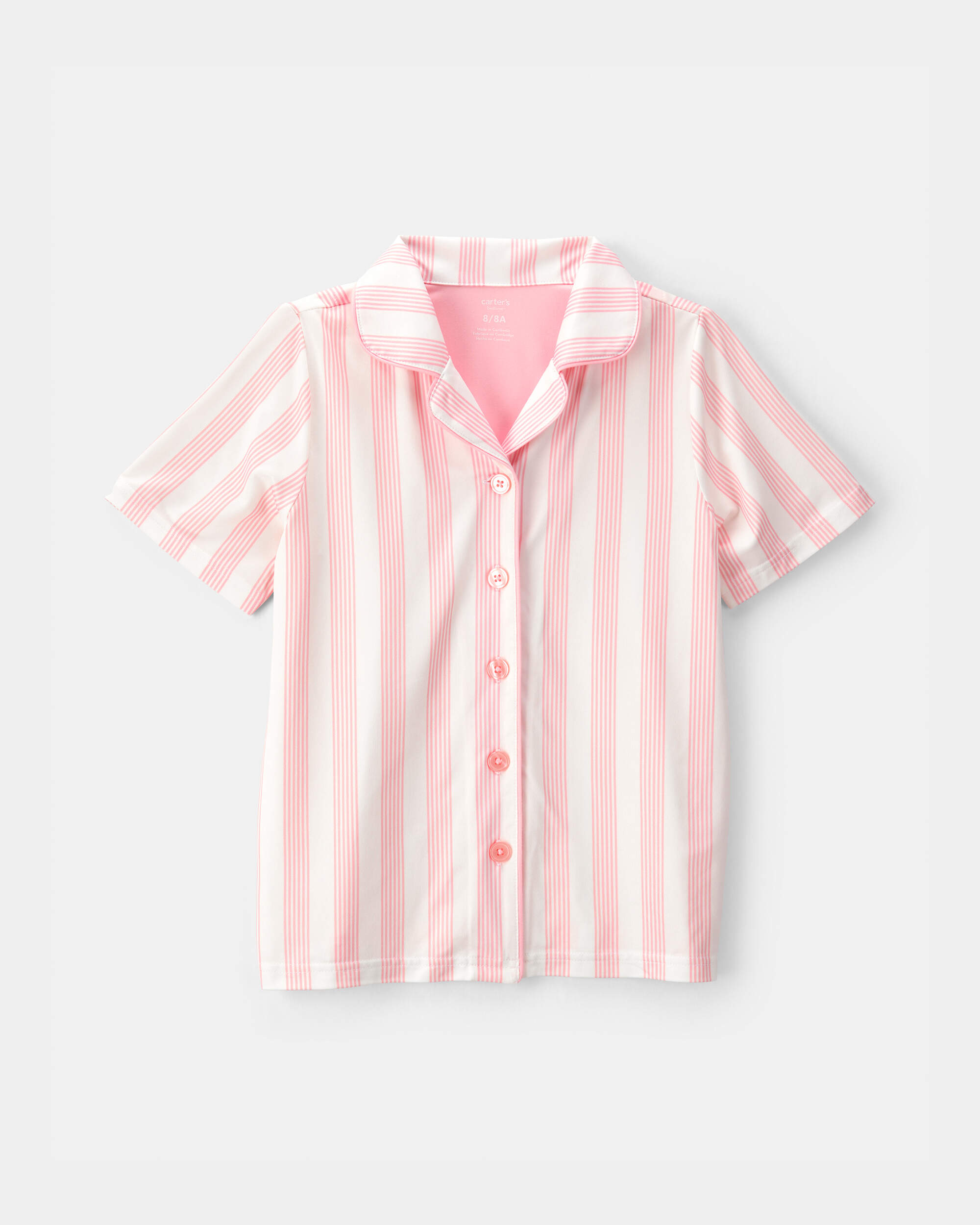 Girls Striped Loose Fit 2-Piece Pajama Set - Pink/Ivory