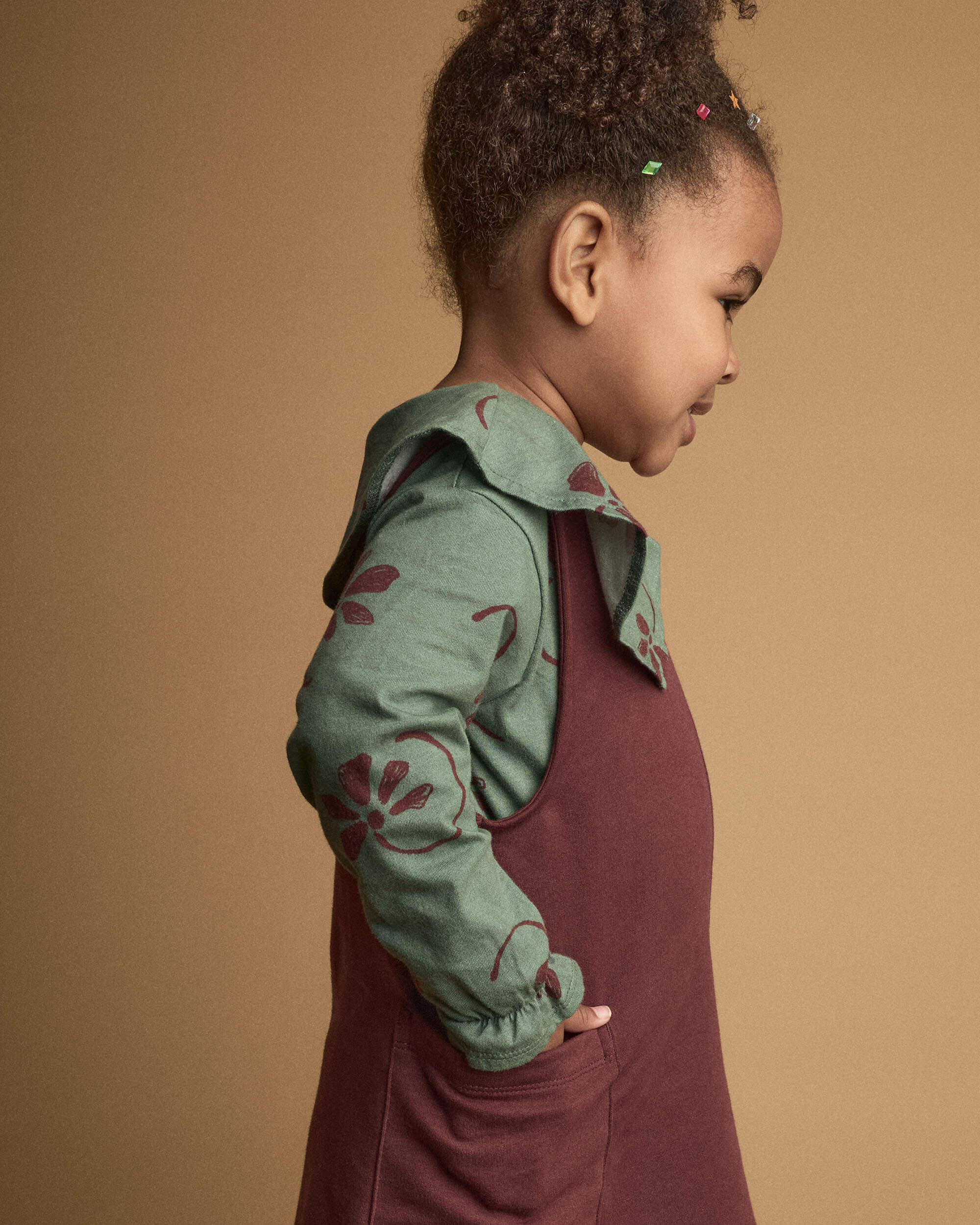 Toddler Girl Peter Pan Collar Top Floral Print - Sage