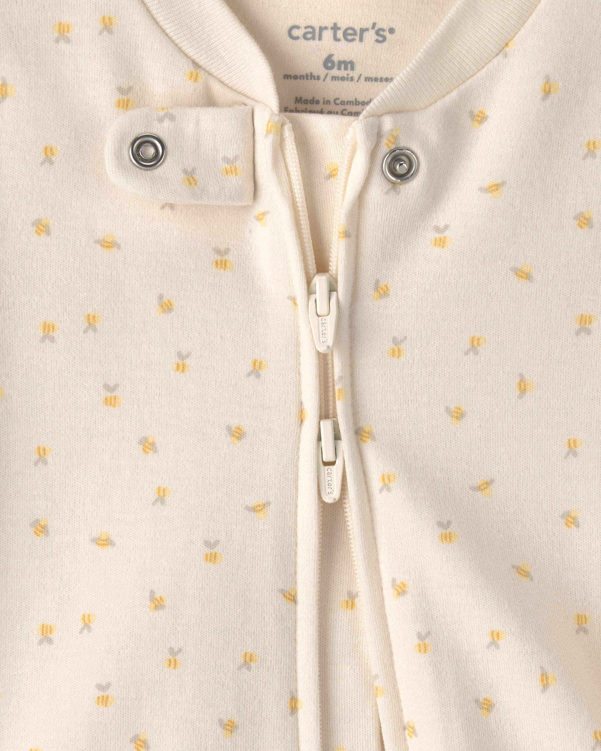 Baby Girl Bee 100% Cotton 2-Way Zip Sleeper - Cream