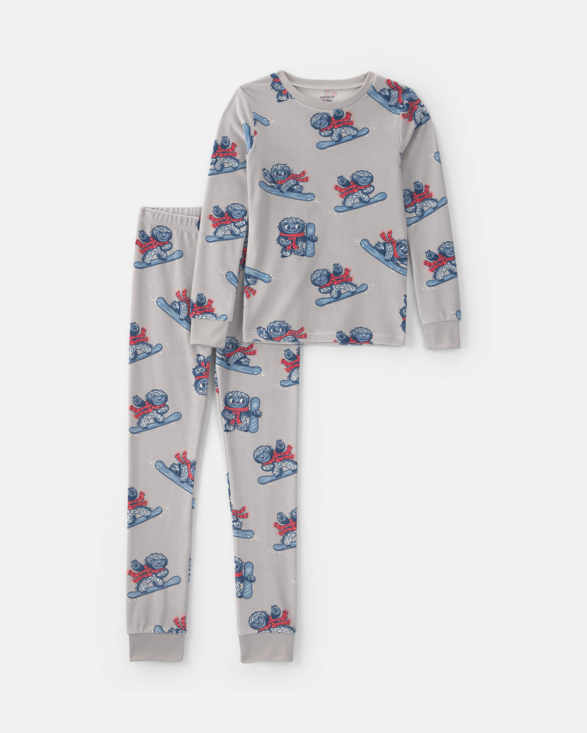 Boys 2-Piece Yeti Snowboard DreamPlush Snug Fit Pyjama Set - Grey