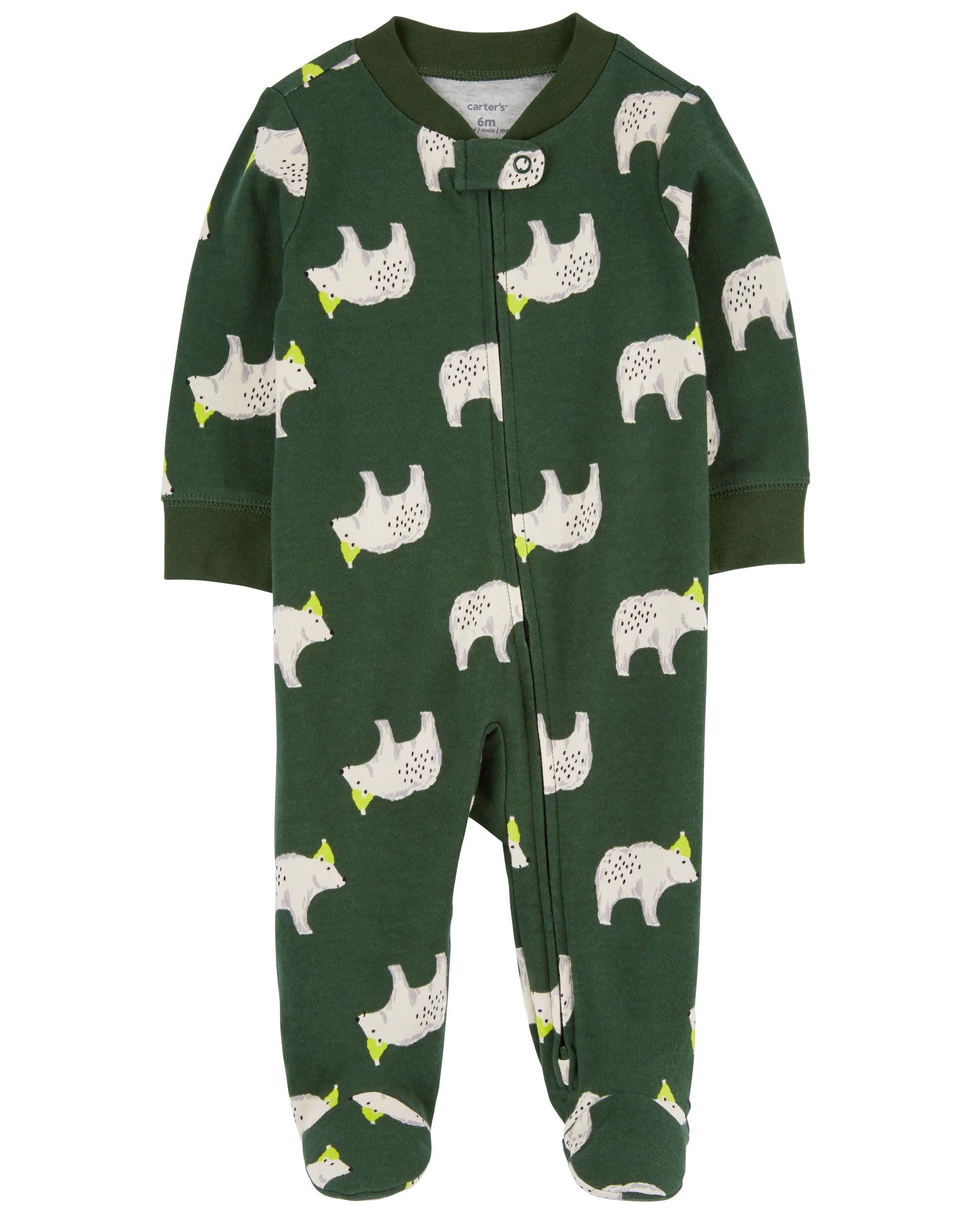 Green Polar Bear 2-Way Zip Cotton Sleeper Pyjamas