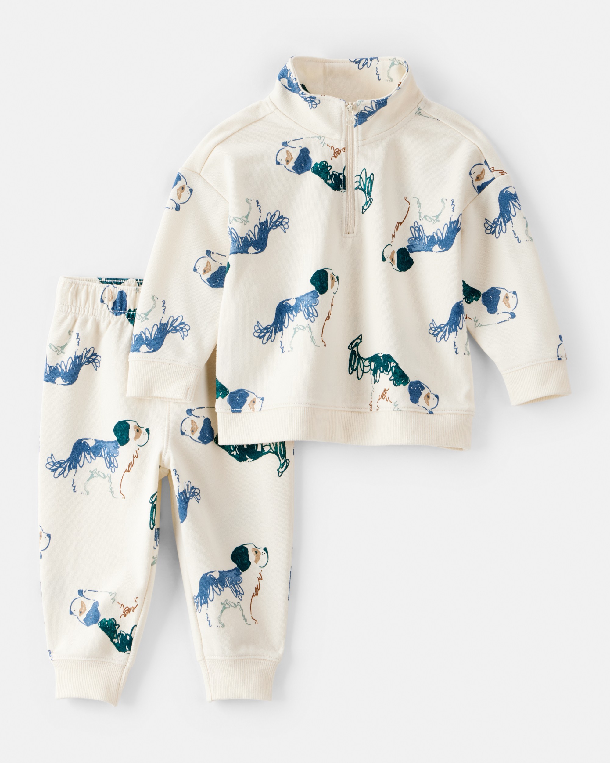 Baby Boy 2-Piece DayDream Fleece Dog Zip-Up Jacket & Jogger Pant Set