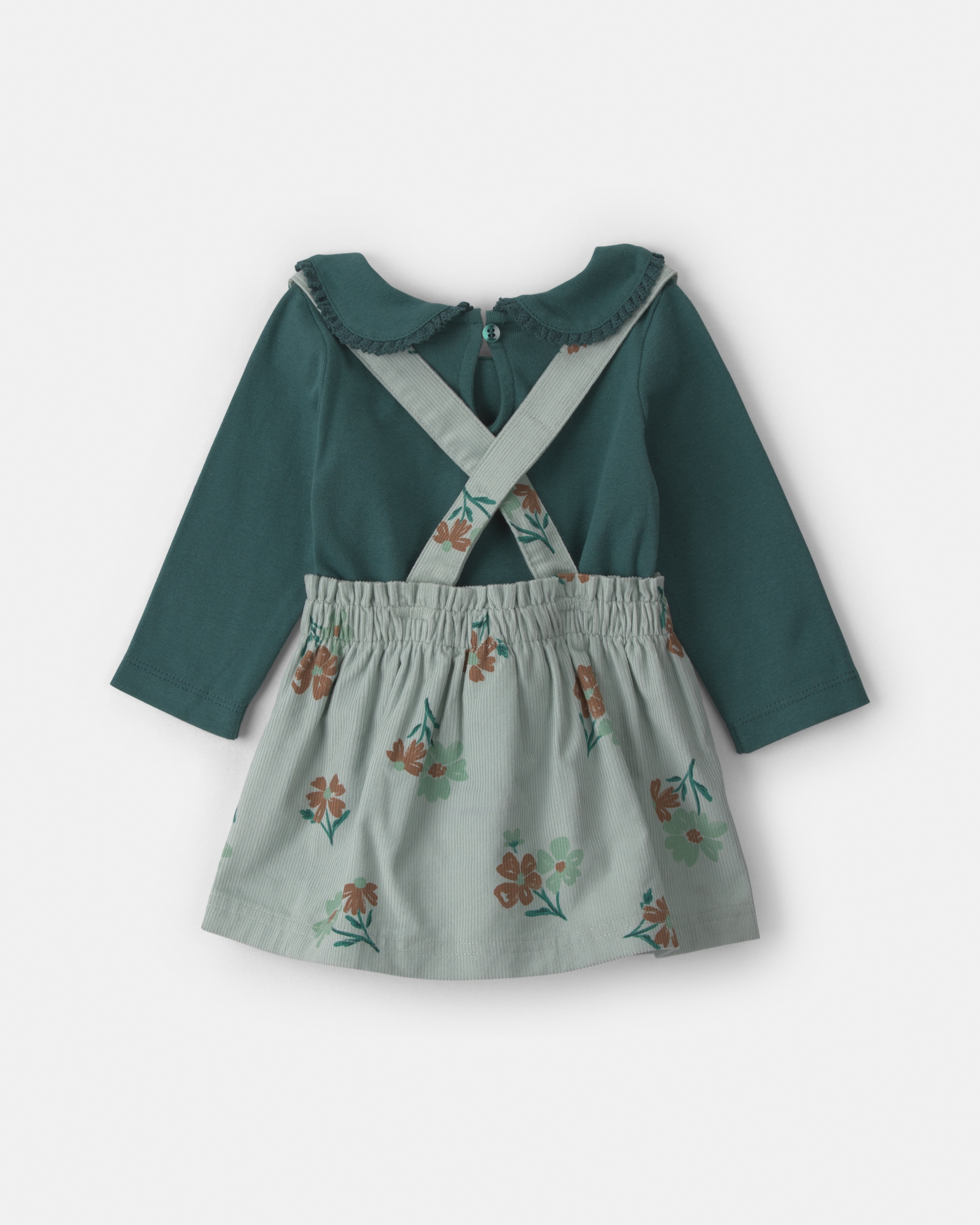 Baby Girl 3-Piece Floral Corduroy Long-Sleeve Dress Set - Green